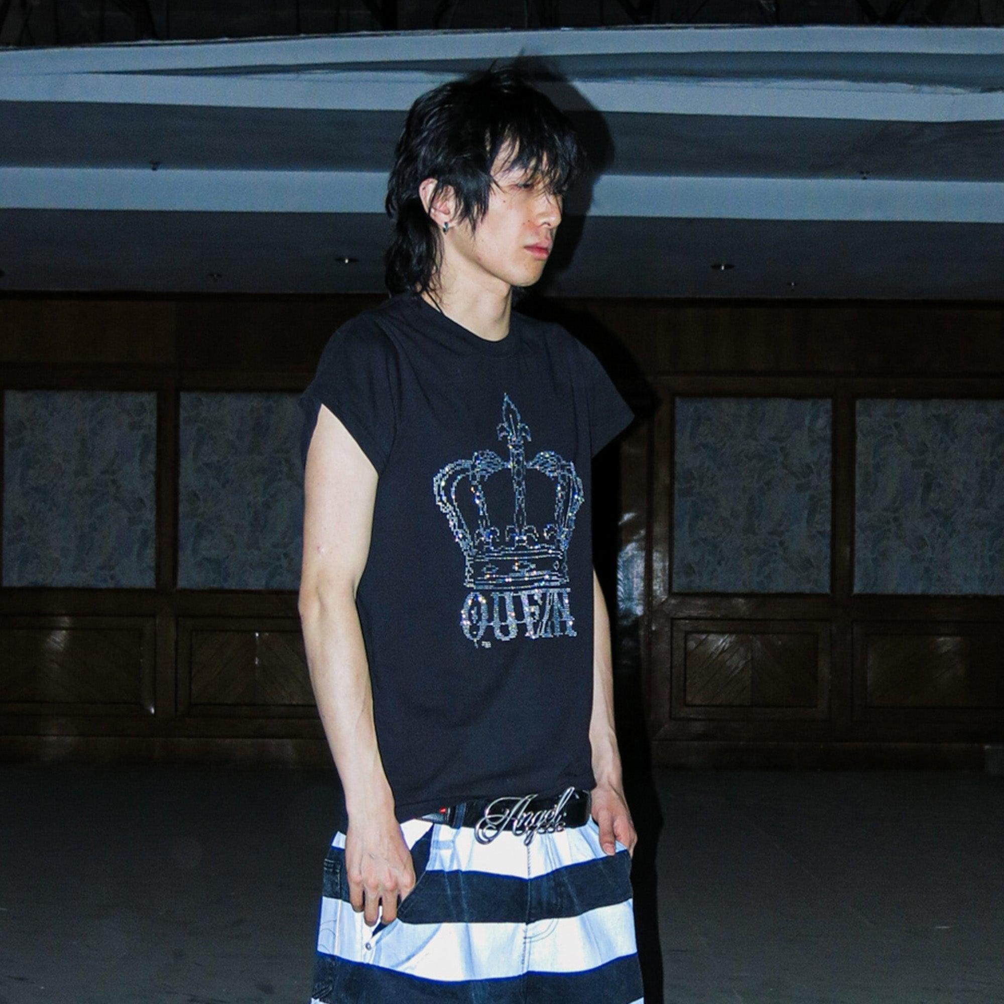 PCCVISION Rhinestone Crown Graphic Tee-T Shirt-S-Free Shipping Leatheretro