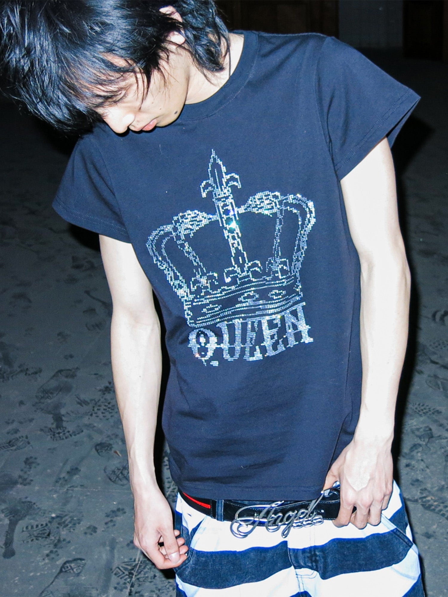 PCCVISION Rhinestone Crown Graphic Tee-T Shirt-S-Free Shipping Leatheretro