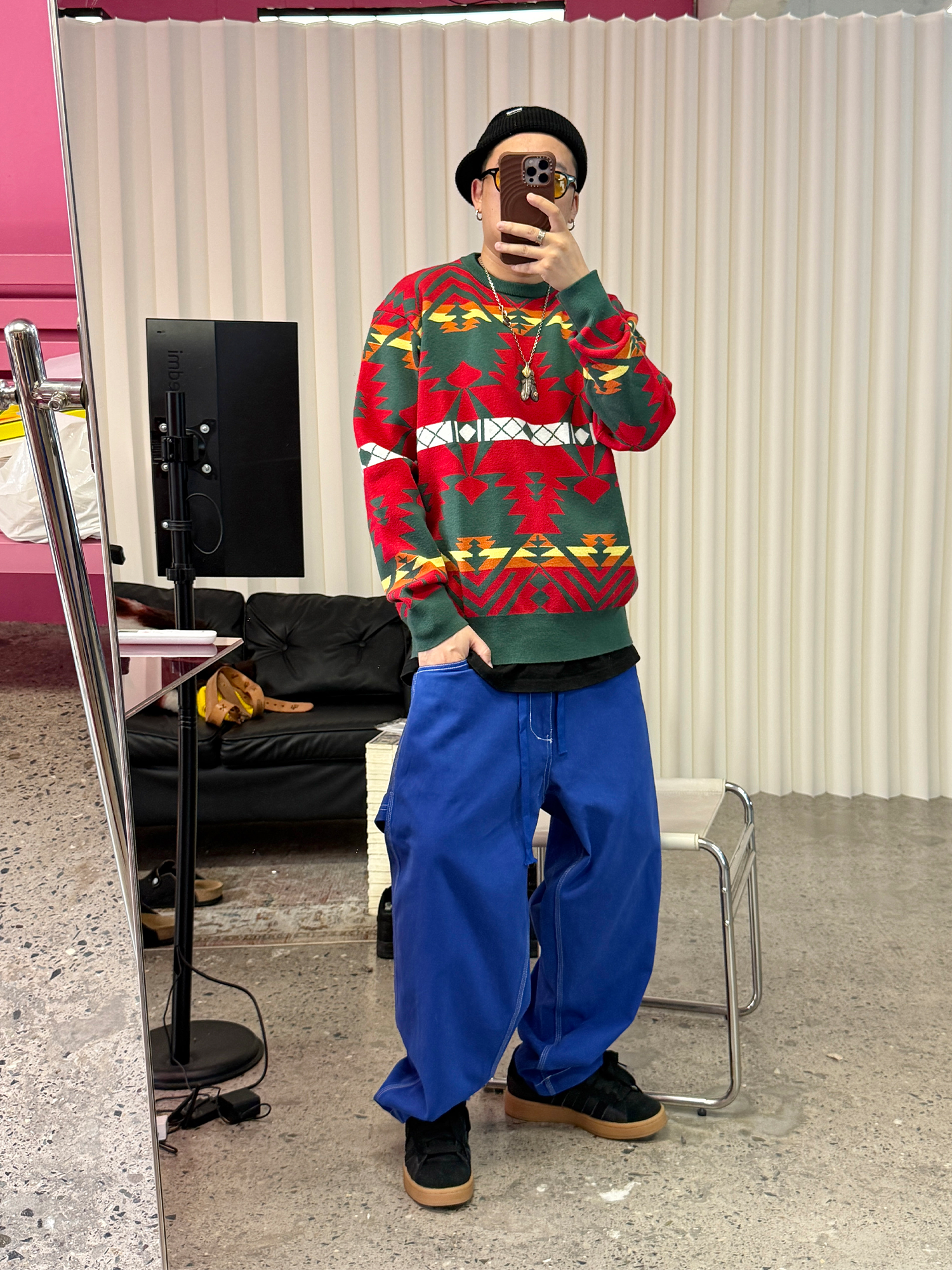 ME DA IGUAL Washed Contrast-Stitch Wide-Leg Pants-Pants-M-Free Shipping Leatheretro