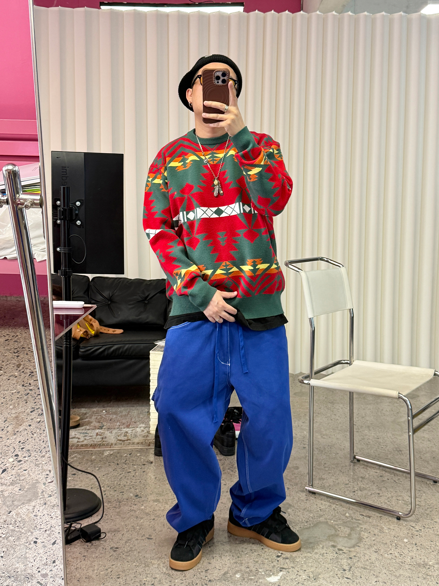 ME DA IGUAL Washed Contrast-Stitch Wide-Leg Pants-Pants-M-Free Shipping Leatheretro