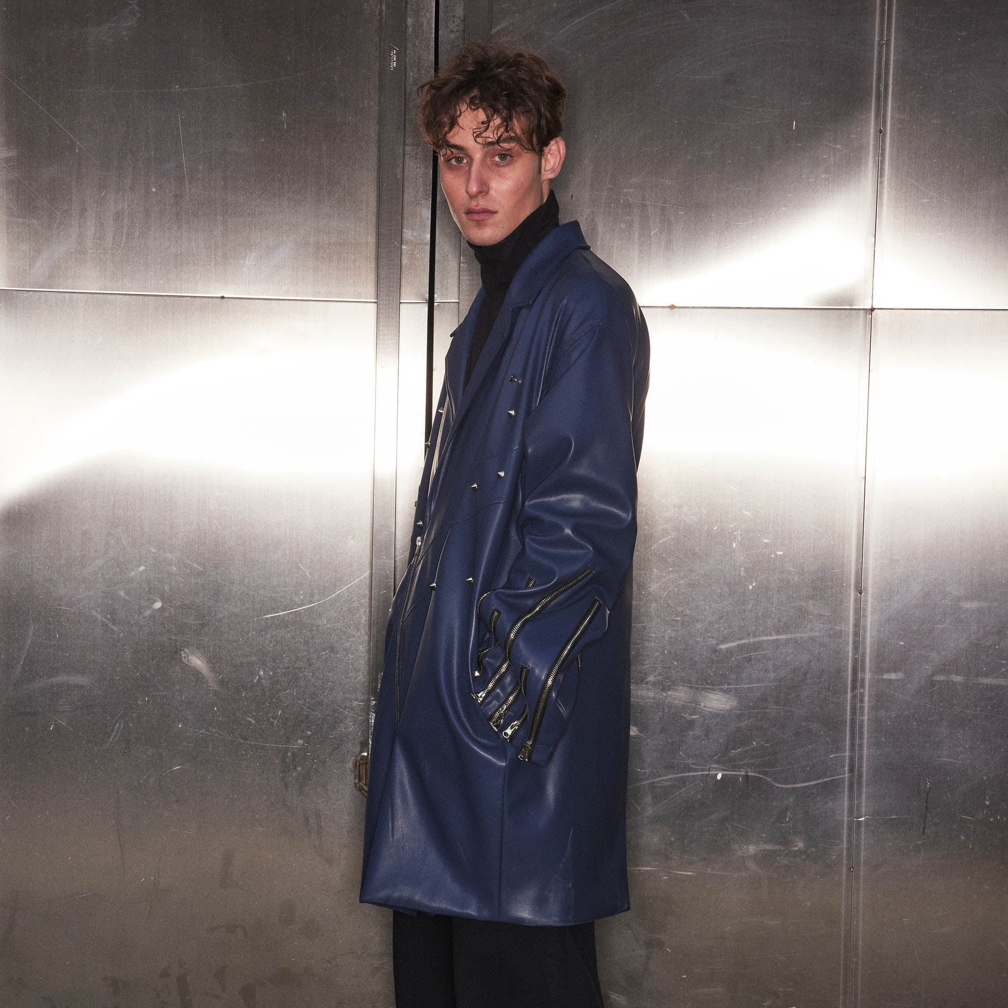 KADAKADA Zipper-Sleeve Rivet Oversized PU Coat-Jacket-S-Free Shipping Leatheretro