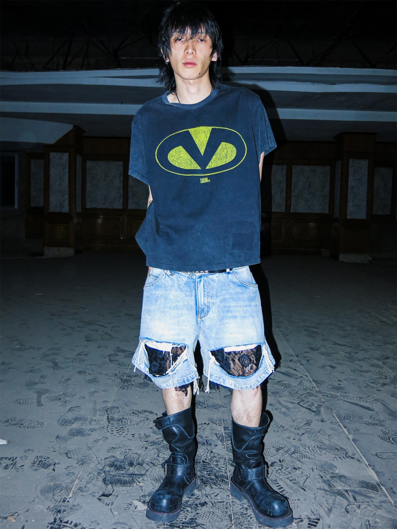 PCCVISION Lace-Spliced Denim Shorts-Jeans-S-Free Shipping Leatheretro
