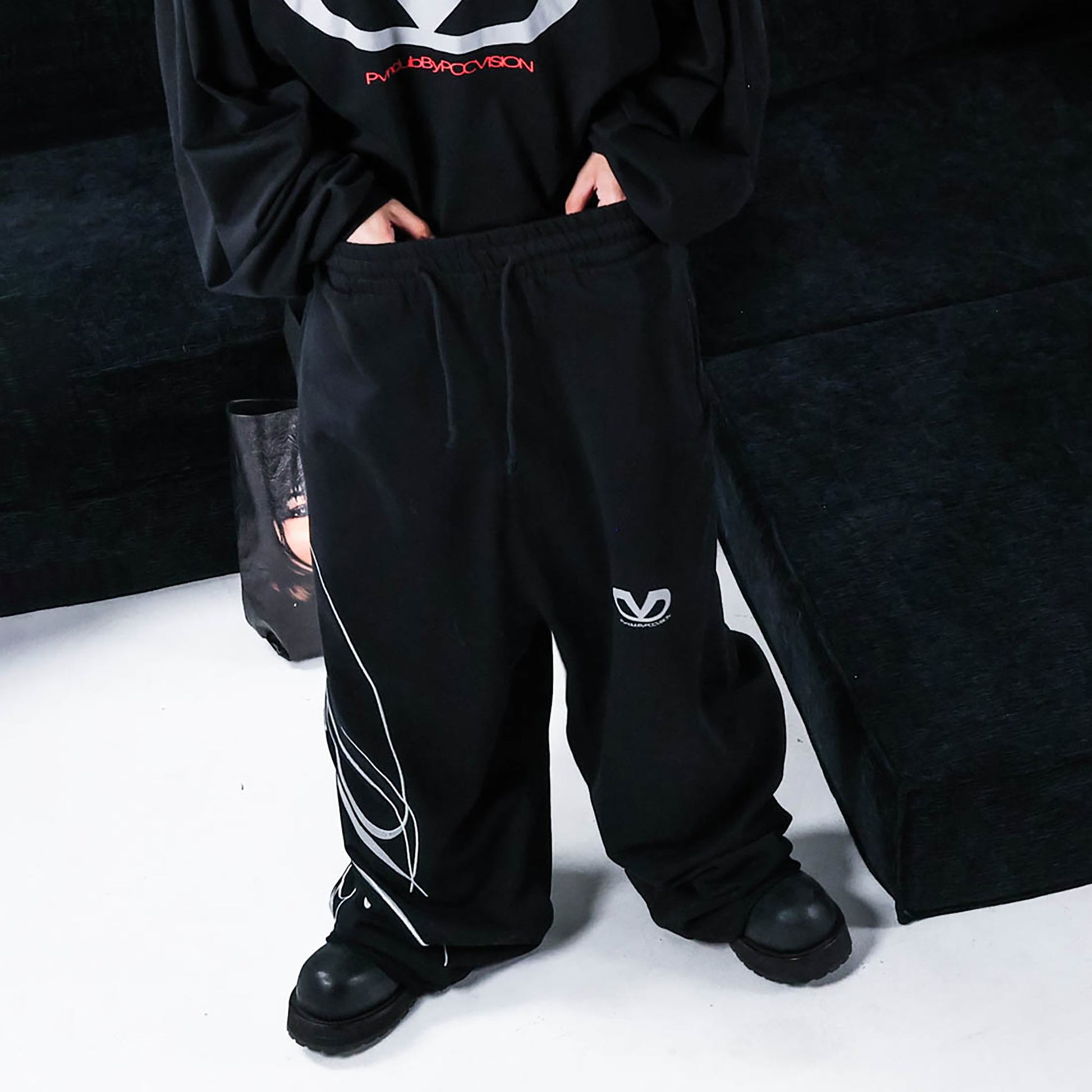 PCCVISION Embroidered Oversized Sweatpants-Pants-S-Black-Free Shipping Leatheretro