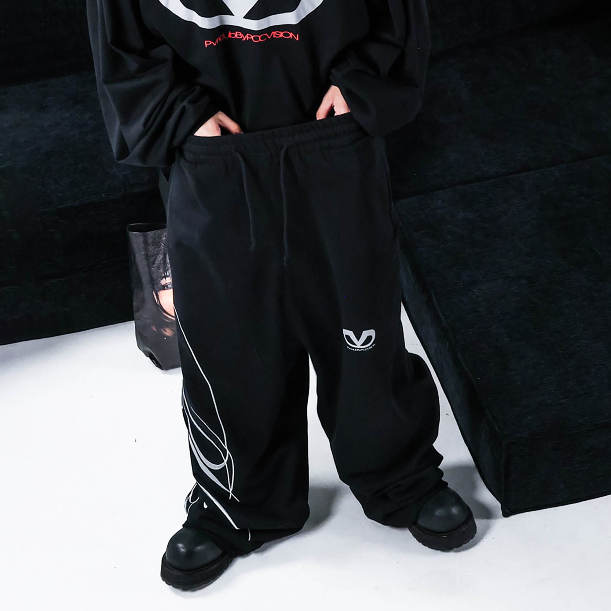 PCCVISION Embroidered Oversized Sweatpants-Pants-S-Black-Free Shipping Leatheretro