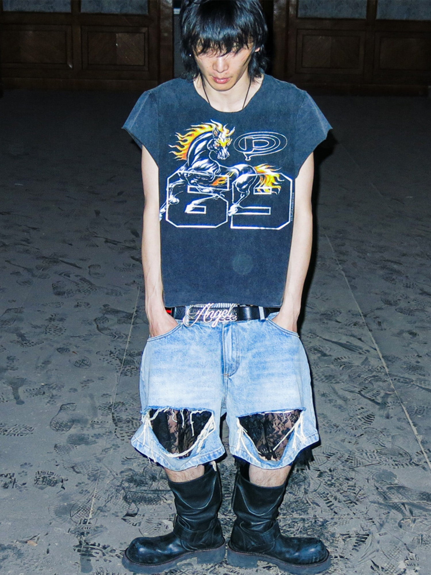 PCCVISION Lace-Spliced Denim Shorts-Jeans-S-Free Shipping Leatheretro