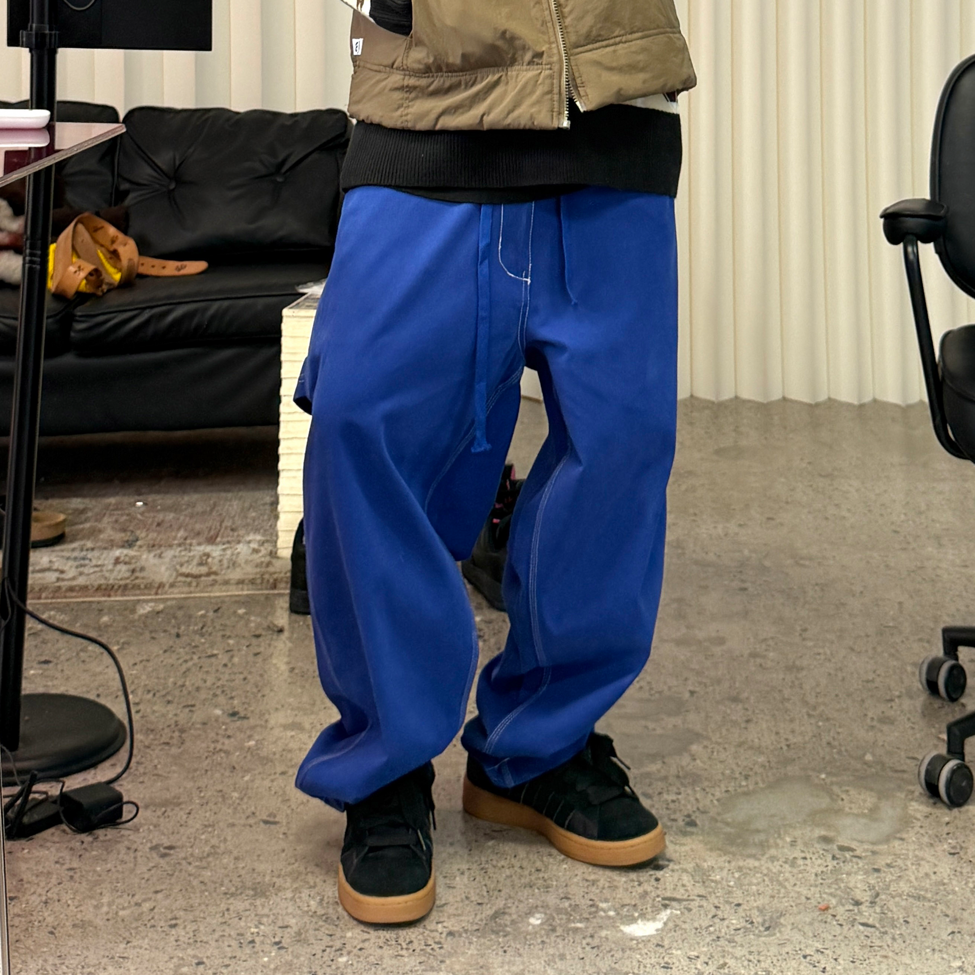 ME DA IGUAL Washed Contrast-Stitch Wide-Leg Pants-Pants-M-Free Shipping Leatheretro