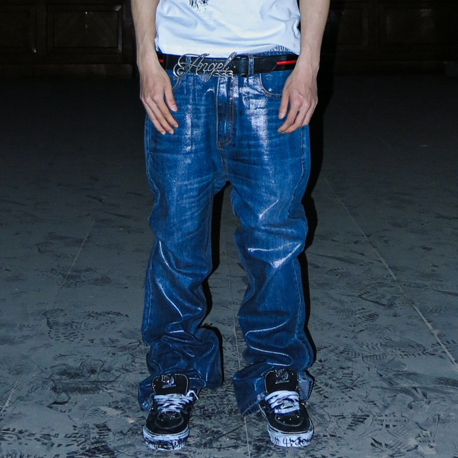 PCCVISION Resin-Coated Flared Jeans-Jeans-S-Free Shipping Leatheretro