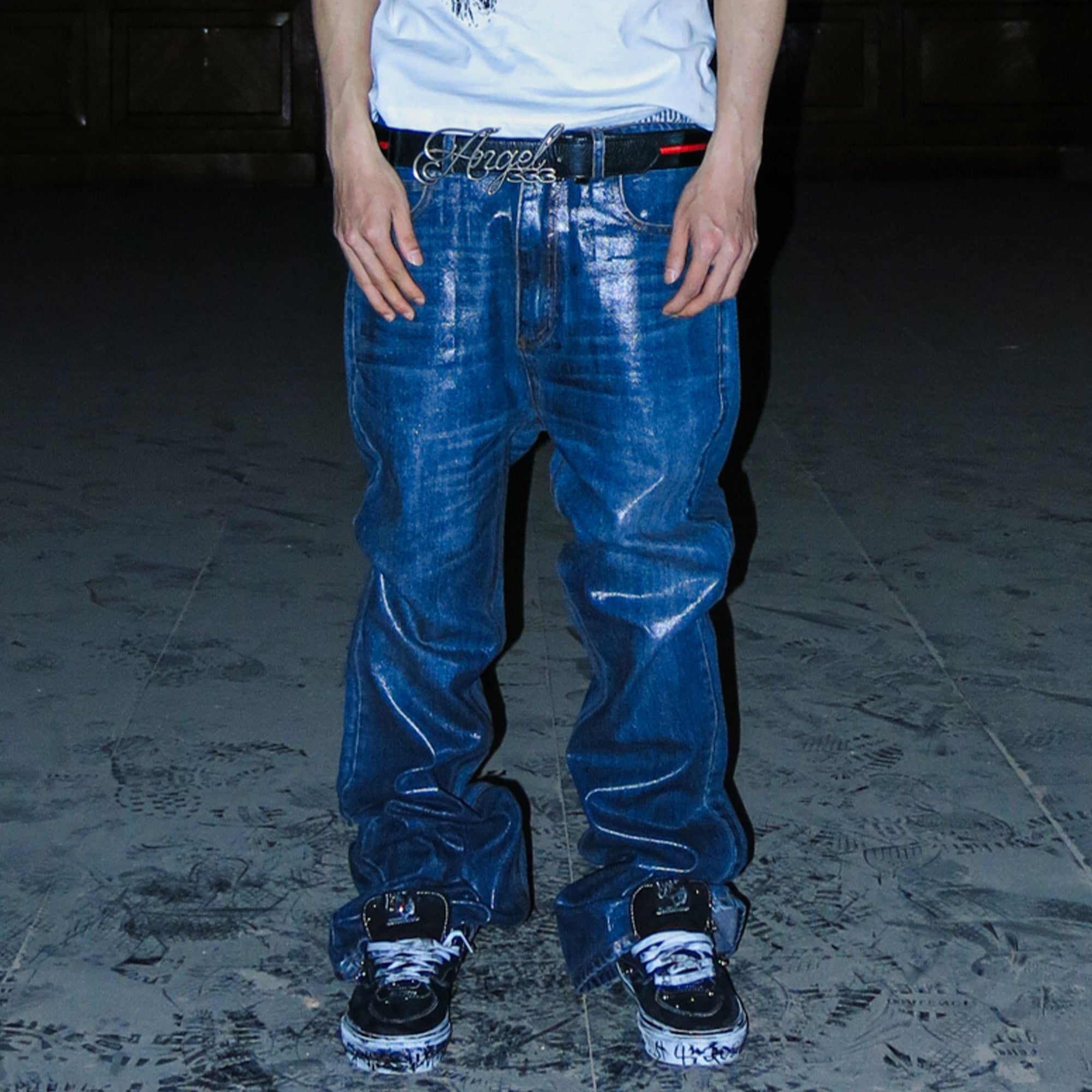 PCCVISION Resin-Coated Flared Jeans-Jeans-S-Free Shipping Leatheretro