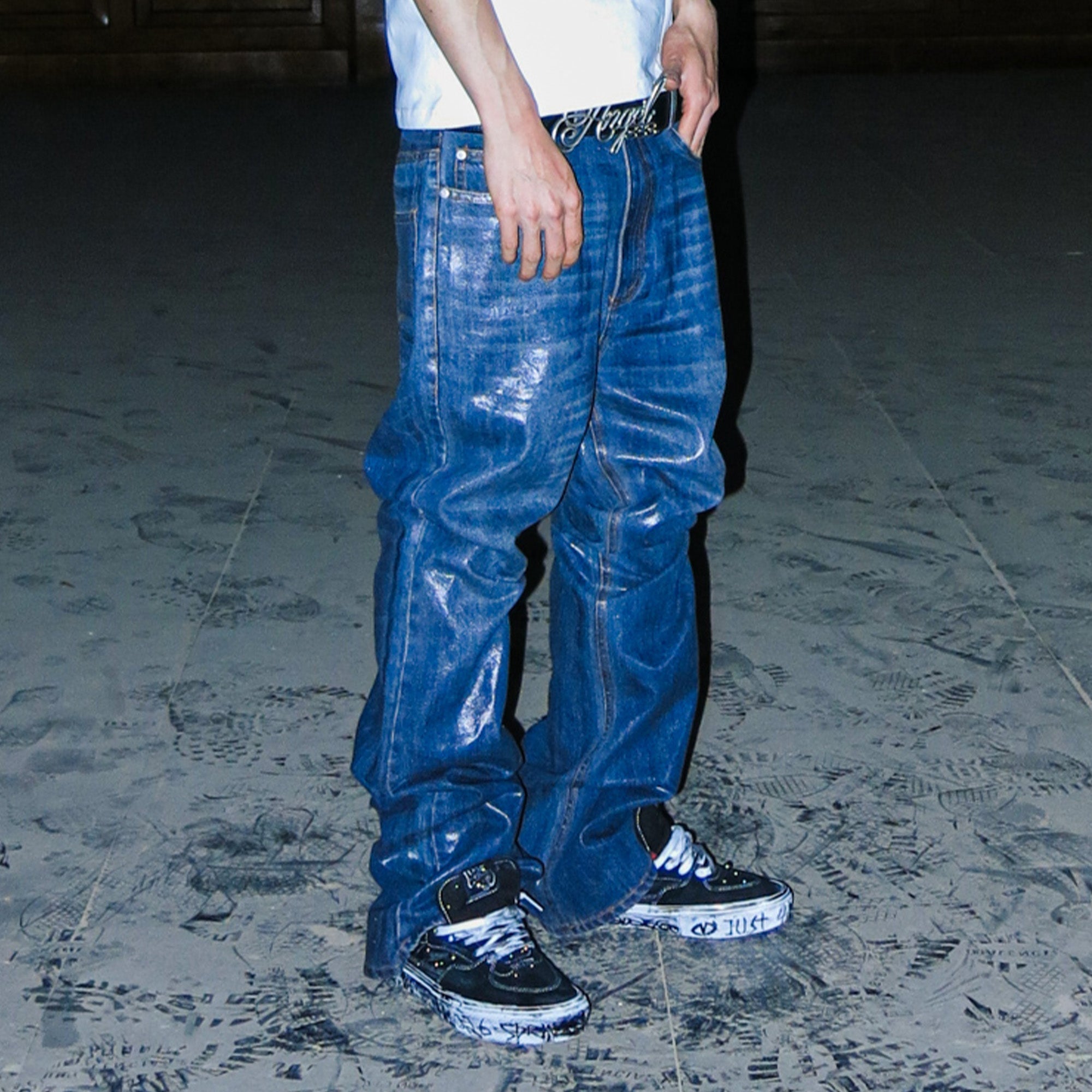 PCCVISION Resin-Coated Flared Jeans-Jeans-S-Free Shipping Leatheretro