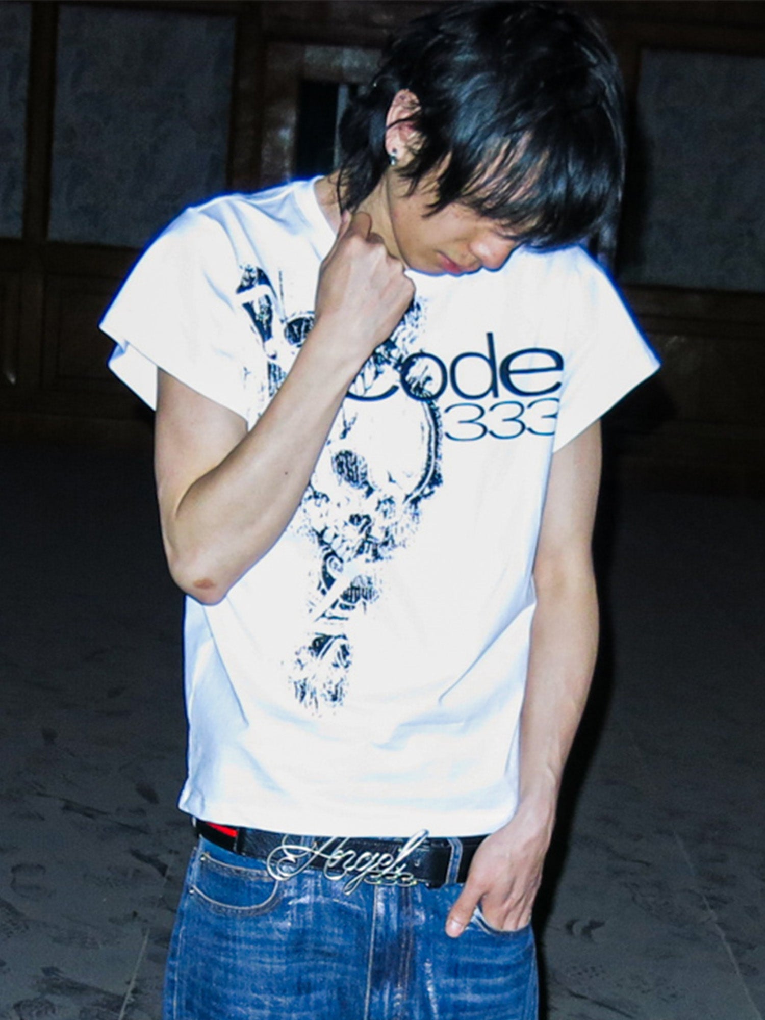 PCCVISION Skull Graphic Logo Tee-T Shirt-S-White-Free Shipping Leatheretro