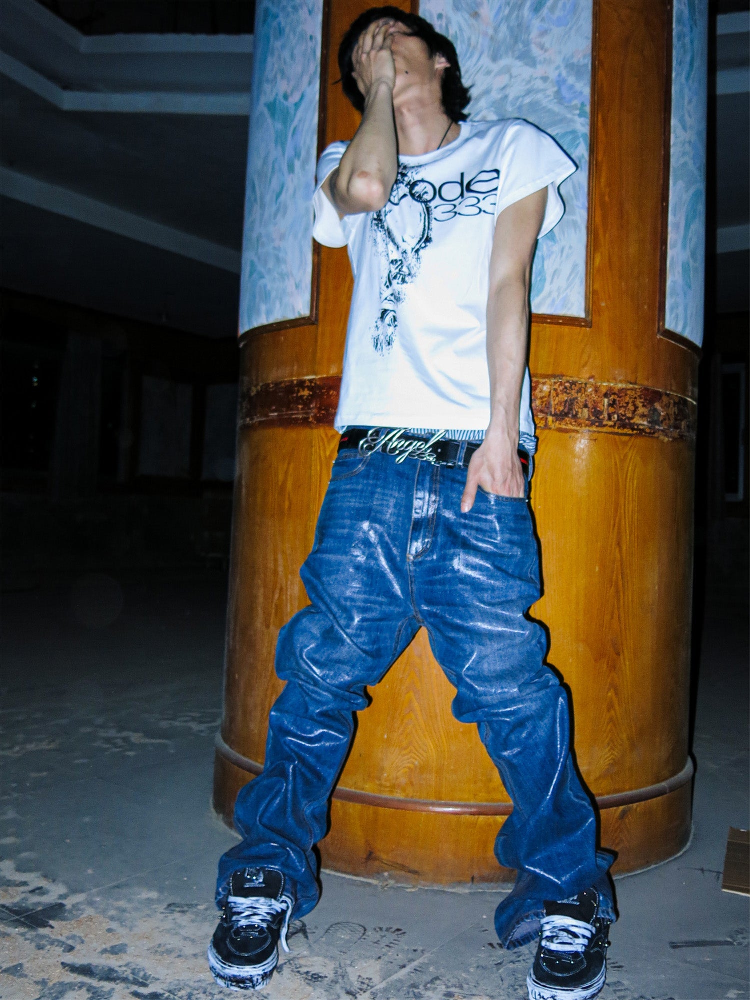 PCCVISION Resin-Coated Flared Jeans-Jeans-S-Free Shipping Leatheretro
