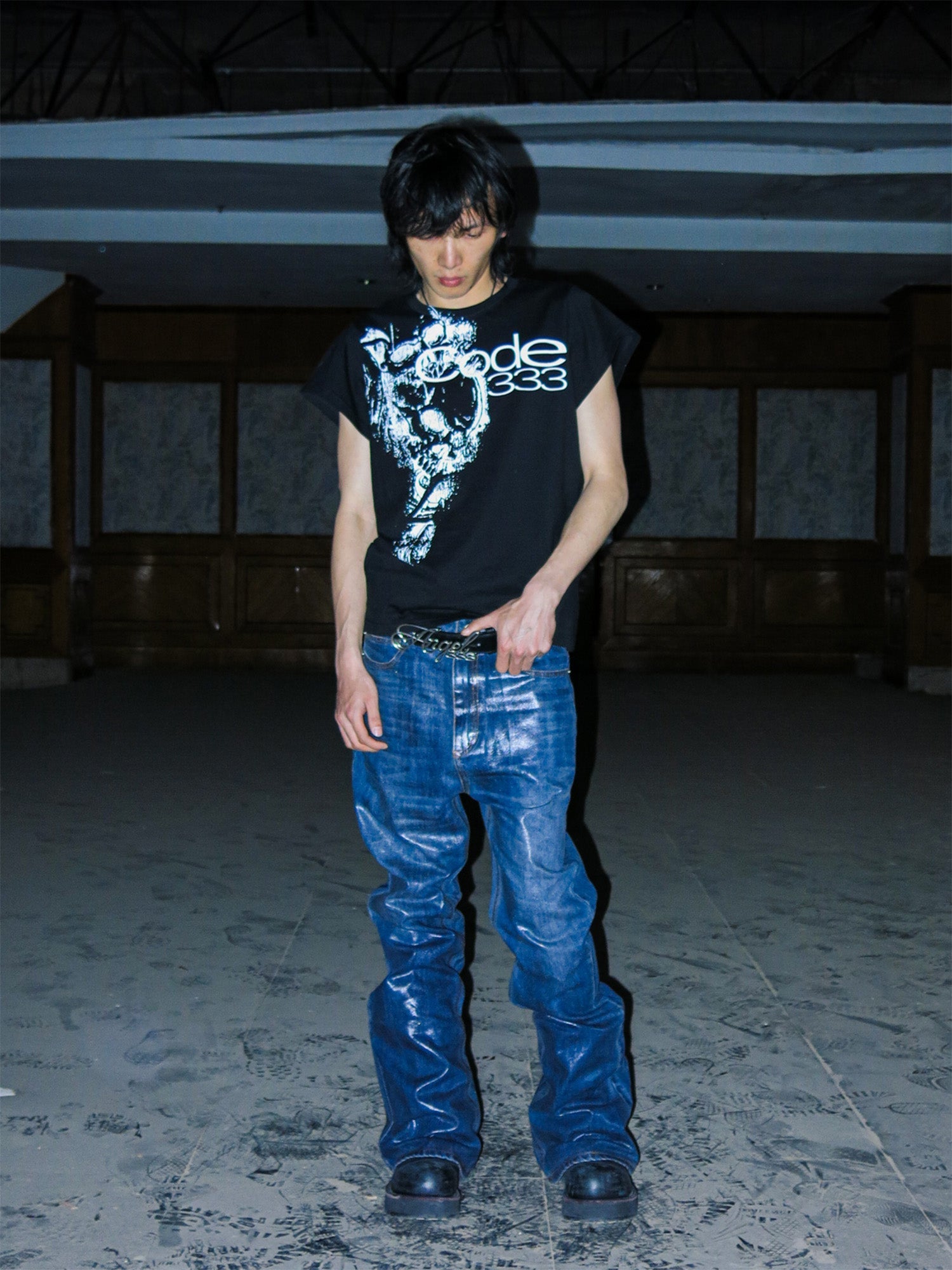 PCCVISION Resin-Coated Flared Jeans-Jeans-S-Free Shipping Leatheretro