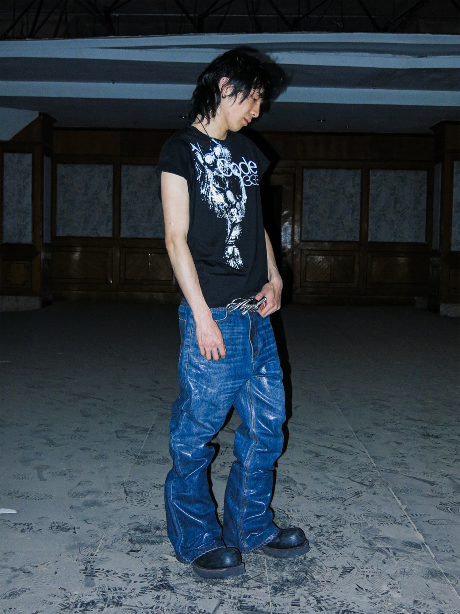 PCCVISION Resin-Coated Flared Jeans-Jeans-S-Free Shipping Leatheretro