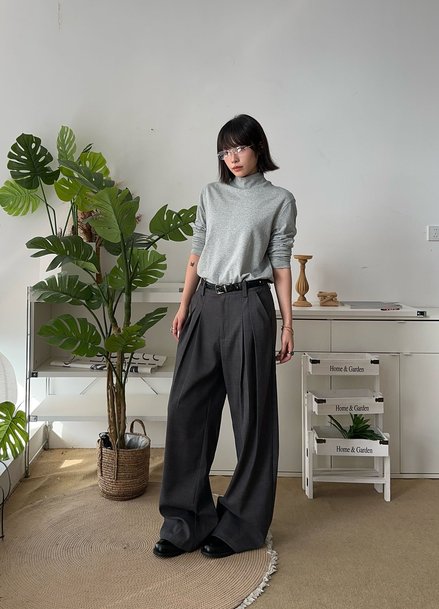 OKAYTHXBYE Essential Pleat Wide-Leg Trousers-Pants-S-Black-Free Shipping Leatheretro