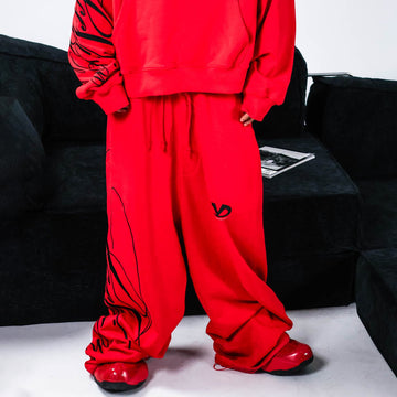 PCCVISION Embroidered Oversized Sweatpants-Pants-S-Red-Free Shipping Leatheretro