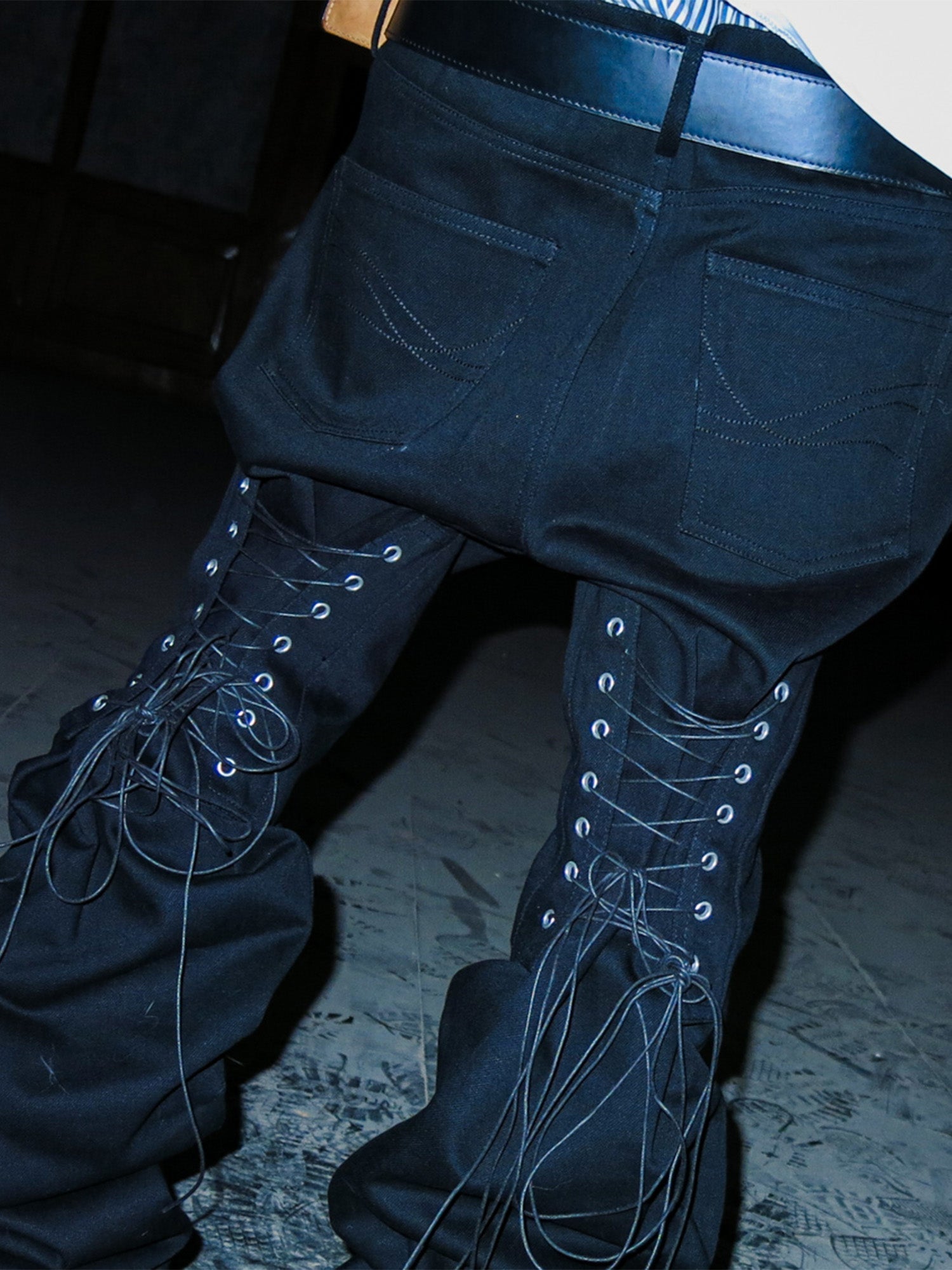 PCCVISION Lace-Up Zipper Flared Jeans-Jeans-S-Free Shipping Leatheretro