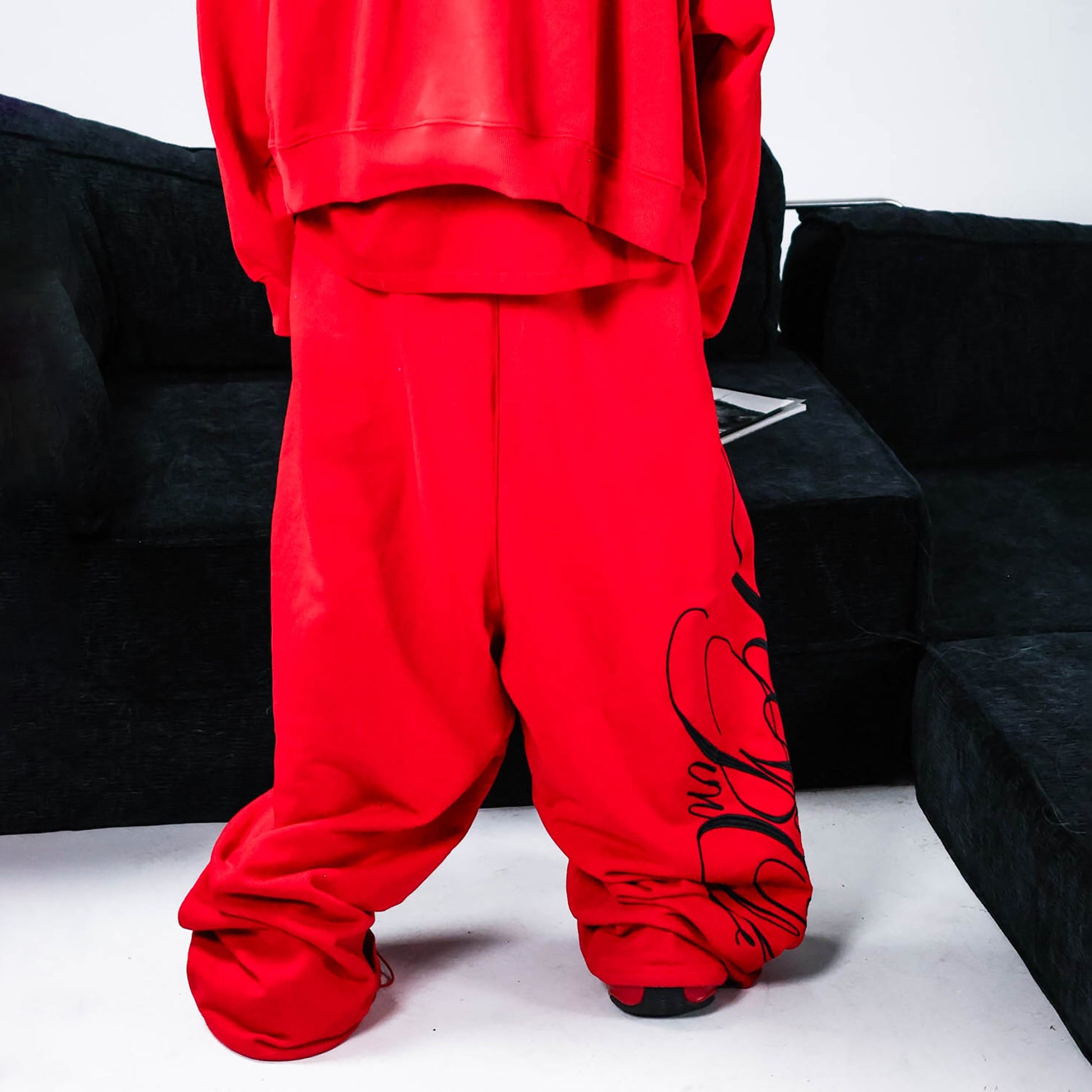 PCCVISION Embroidered Oversized Sweatpants-Pants-S-Red-Free Shipping Leatheretro