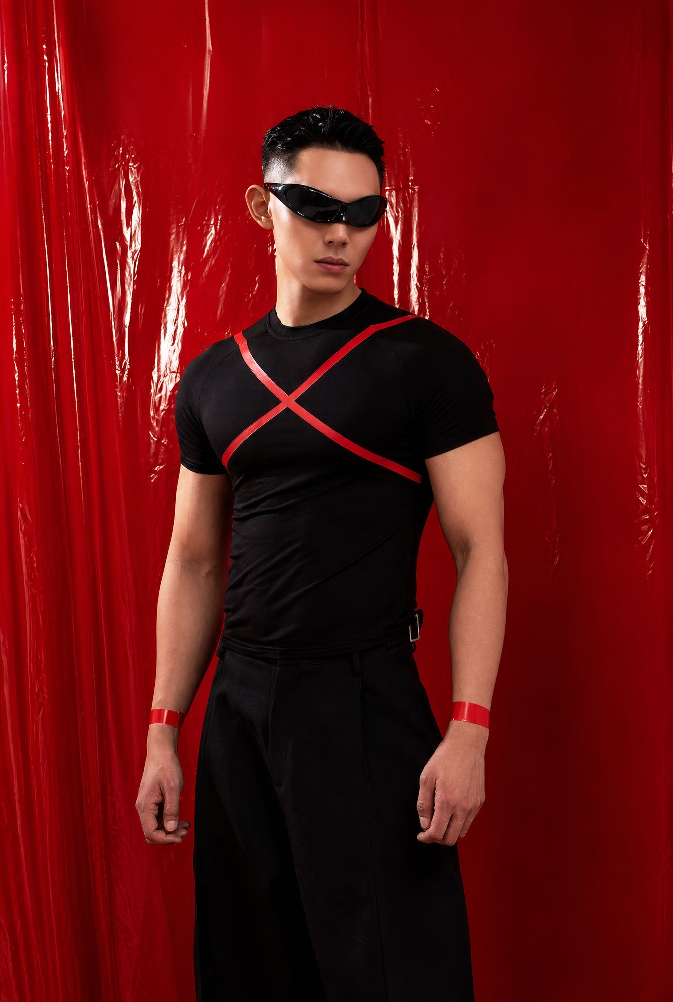 CLP Slim Contrast Cross T-Shirt-T Shirt-S-Free Shipping Leatheretro