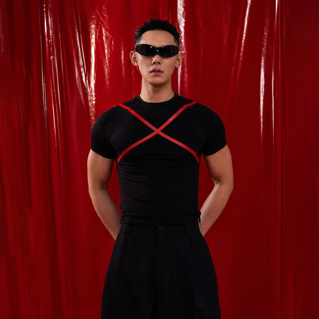 CLP Slim Contrast Cross T-Shirt-T Shirt-S-Free Shipping Leatheretro