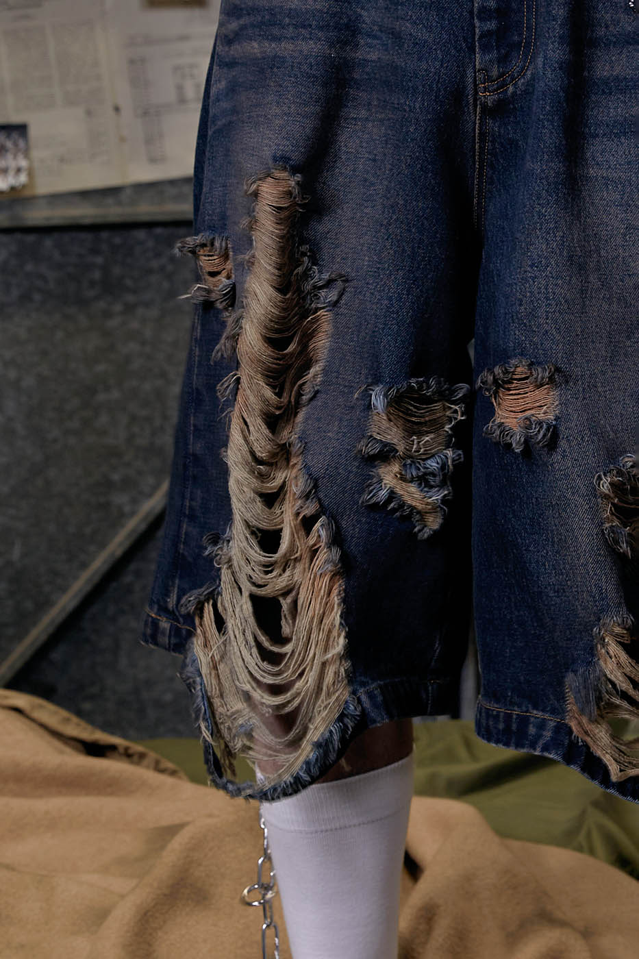 FACEONLAB Distressed Oversized Denim Shorts-Shorts-M-Free Shipping Leatheretro
