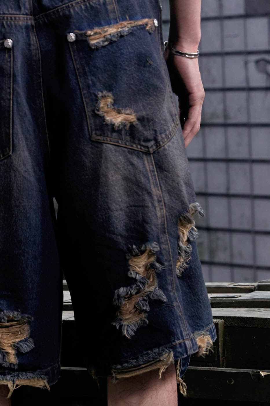 FACEONLAB Distressed Oversized Denim Shorts-Shorts-M-Free Shipping Leatheretro