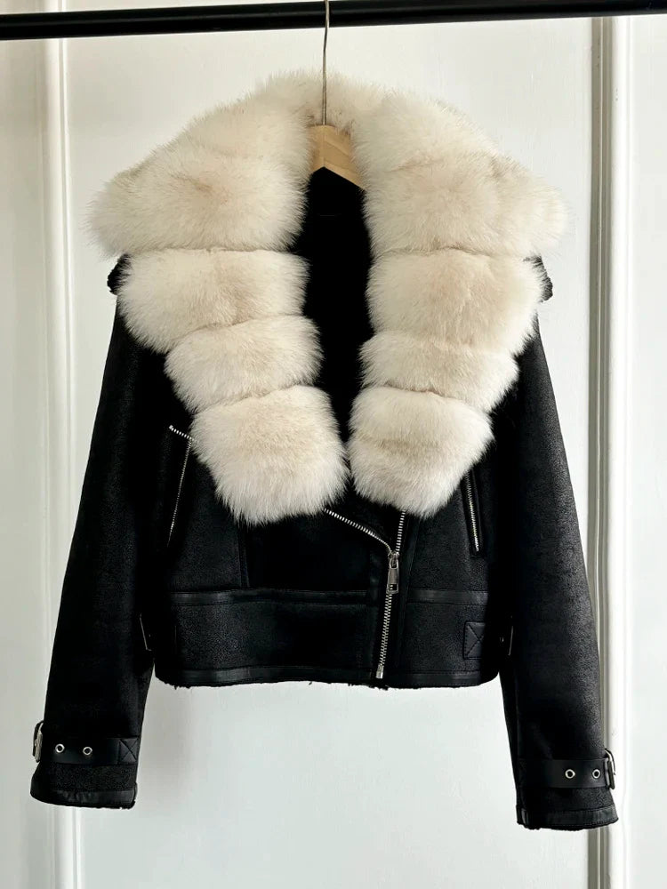 Fashion Women Faux Leather Jacket Winter Coat-Coats & Jackets-real fox fur3-XS-Free Shipping Leatheretro