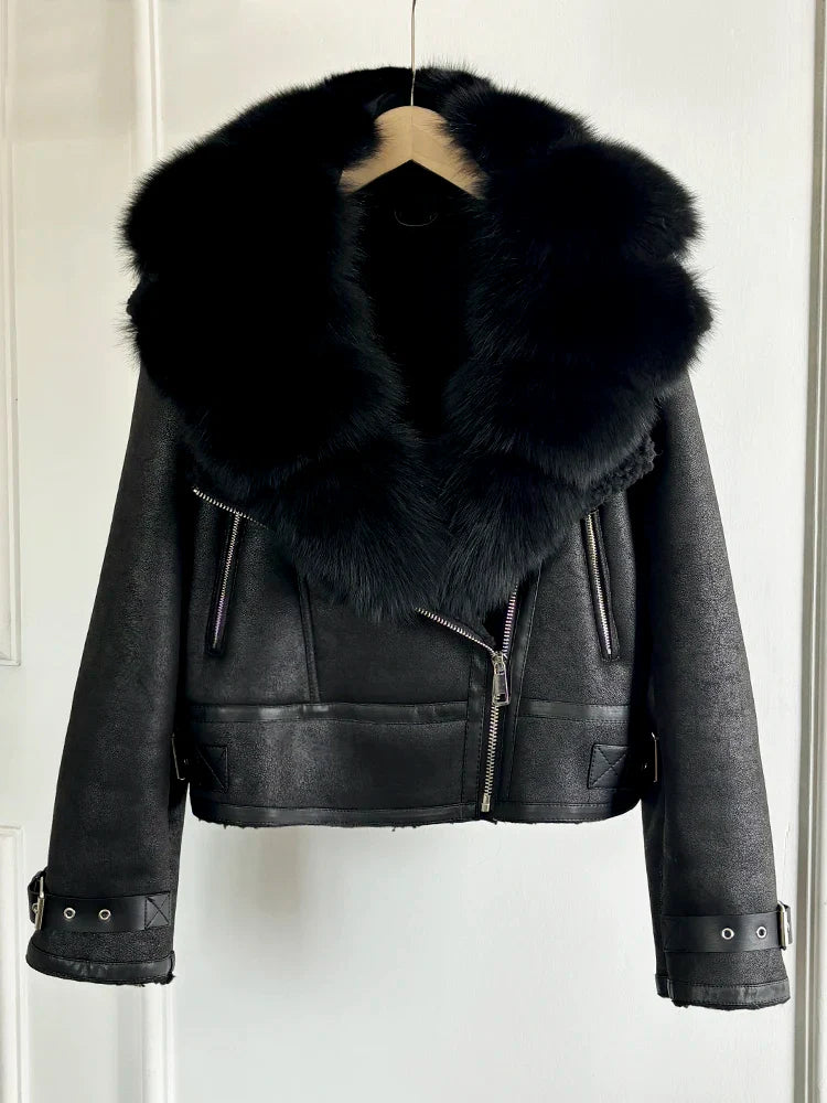 Fashion Women Faux Leather Jacket Winter Coat-Coats & Jackets-real fox fur2-XS-Free Shipping Leatheretro