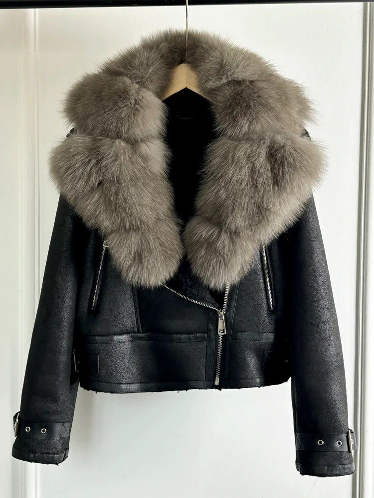 Fashion Women Faux Leather Jacket Winter Coat-Coats & Jackets-real fox fur1-XS-Free Shipping Leatheretro