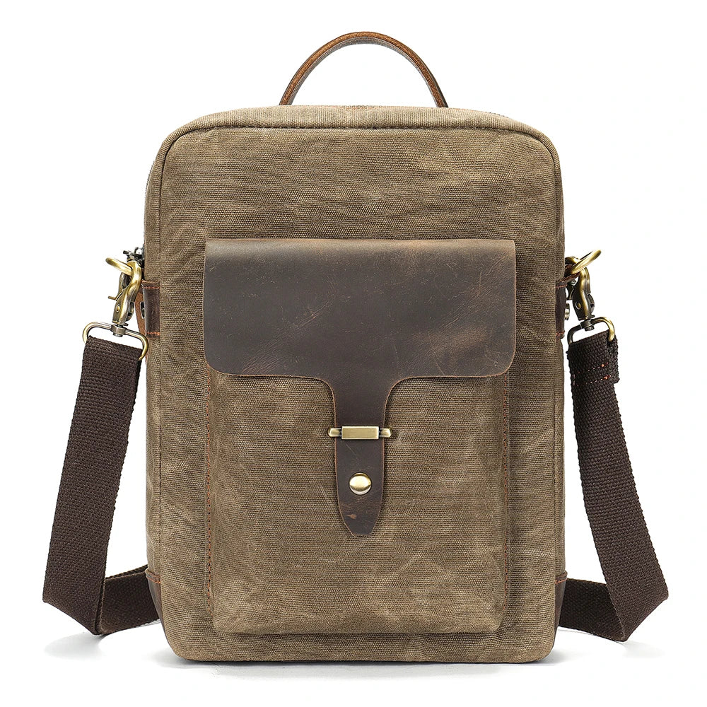 Men's Washed Canvas Crossbody Bag-Messenger Bag-Khaki-Free Shipping Leatheretro