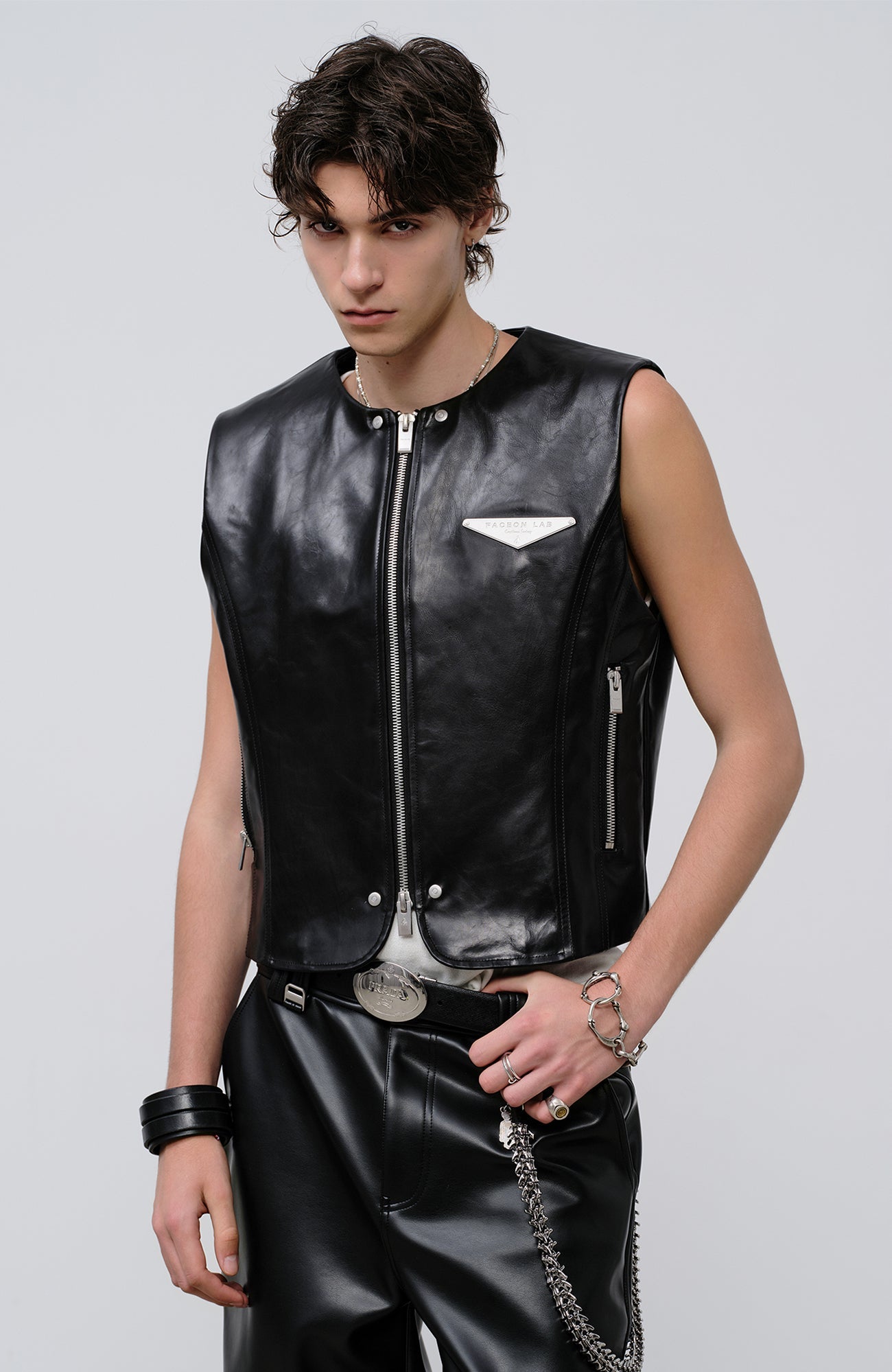 FACEONLAB Reversible Moto Leather Vest Black-Vest-M-Free Shipping Leatheretro
