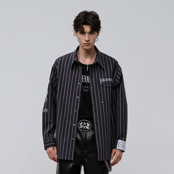FACEONLAB Stripe Animal Graphic Relaxed Shirt Black-Shirt-M-Free Shipping Leatheretro