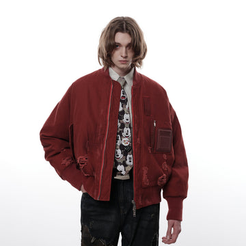FACEONLAB Distressed Padded Bomber Jacket-Jacket-M-Free Shipping Leatheretro