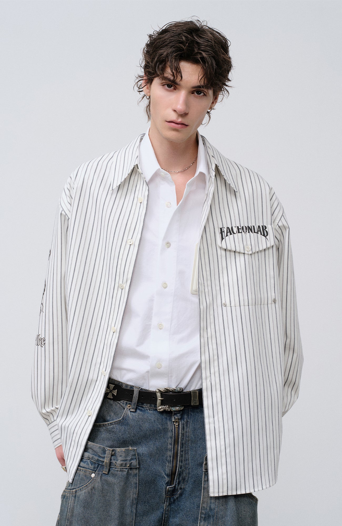 FACEONLAB Stripe Animal Graphic Relaxed Shirt White-Shirt-M-Free Shipping Leatheretro