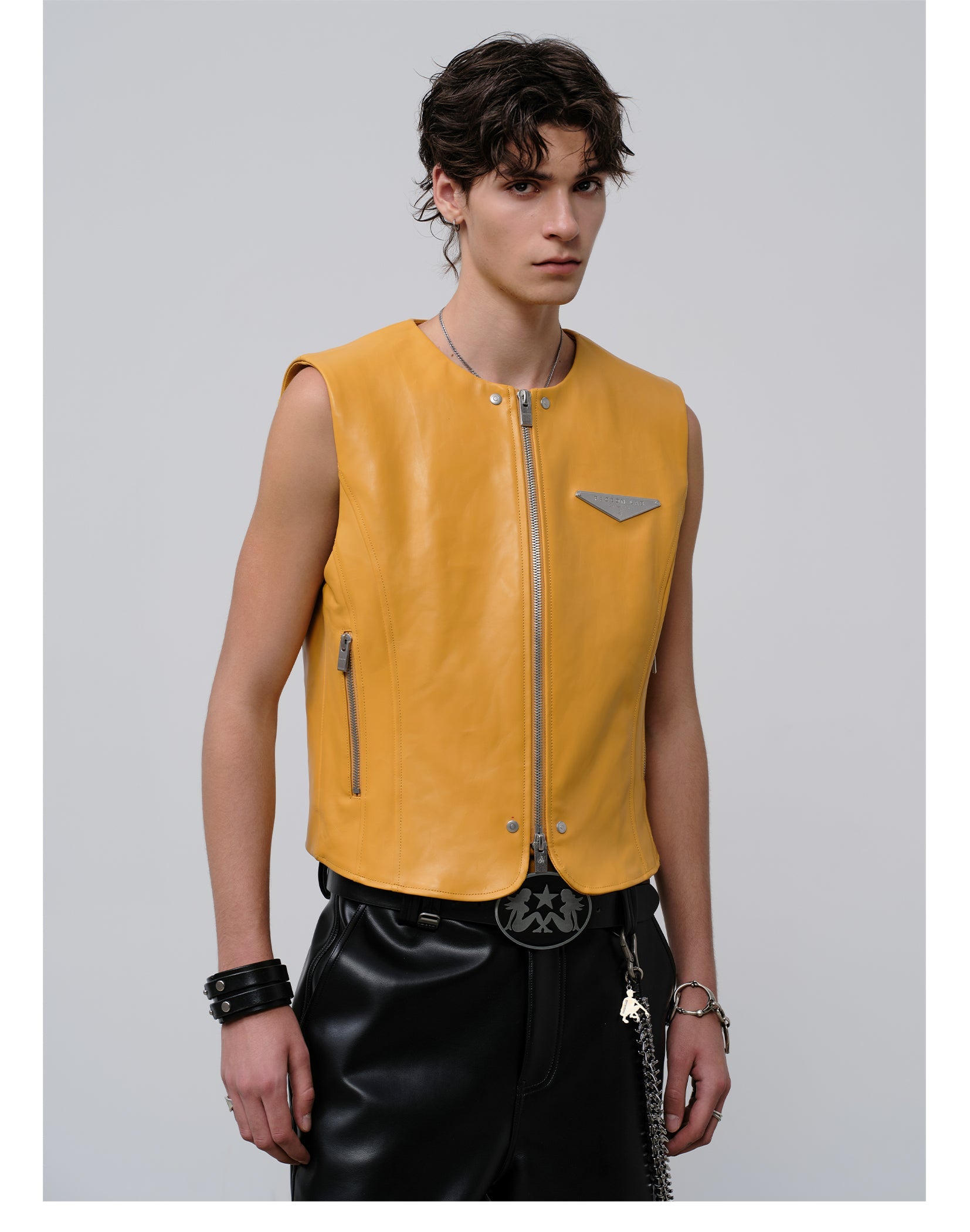FACEONLAB Reversible Moto Leather Vest Orange-Vest-M-Free Shipping Leatheretro