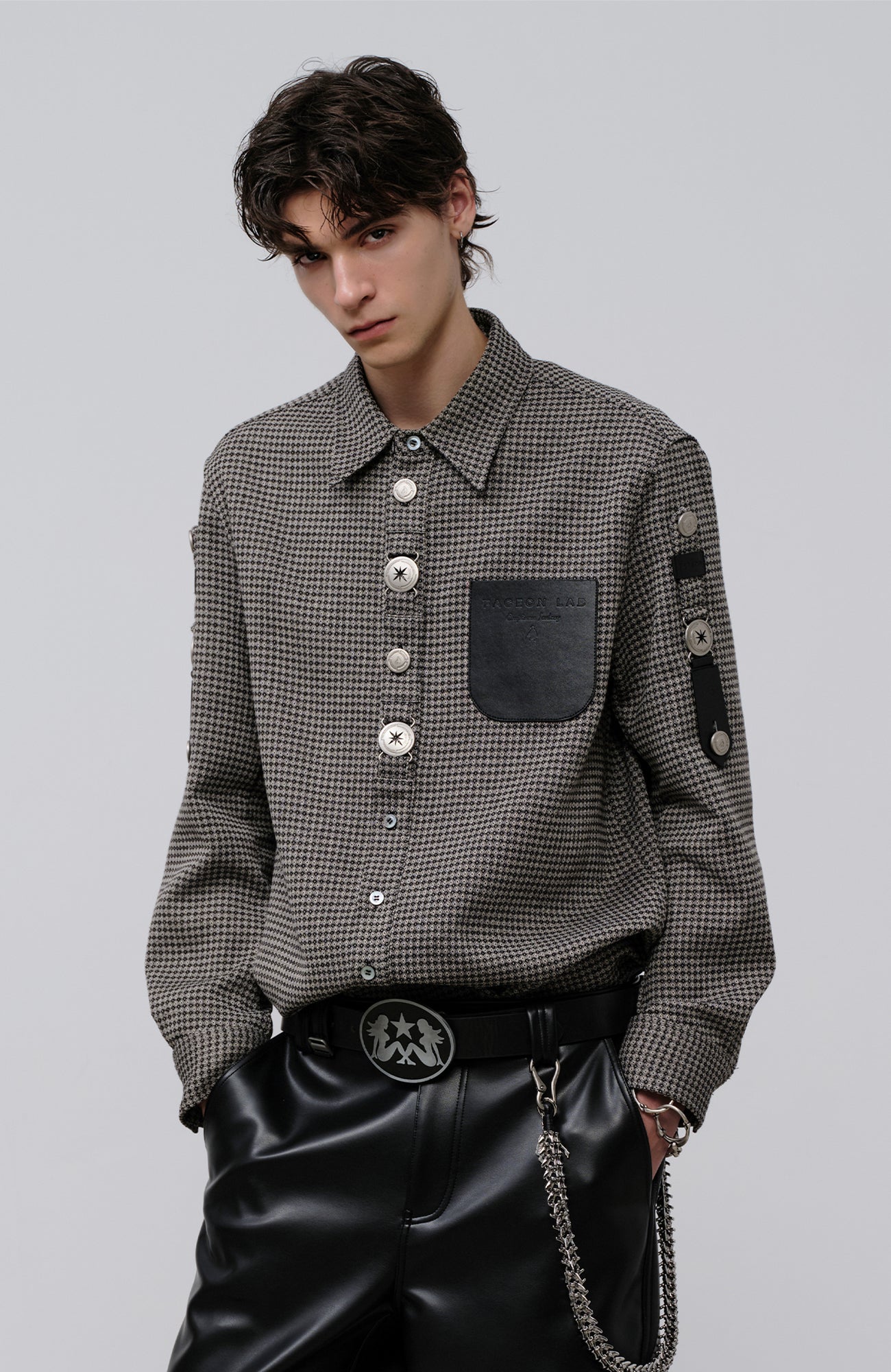 FACEONLAB Retro Gangster Graphic Shirt Gray-Shirt-M-Free Shipping Leatheretro