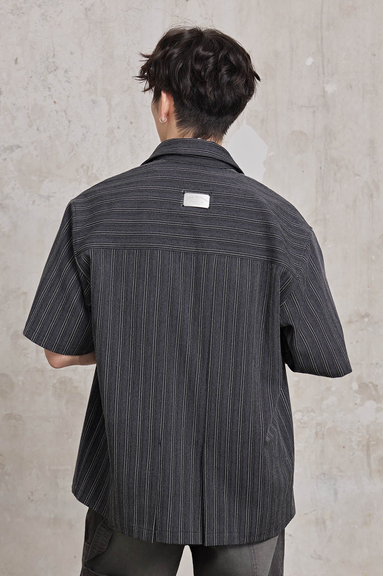 FACEONLAB Retro Textured Contrast Stripe Half Shirt-Half shirt-M-Black-Free Shipping Leatheretro