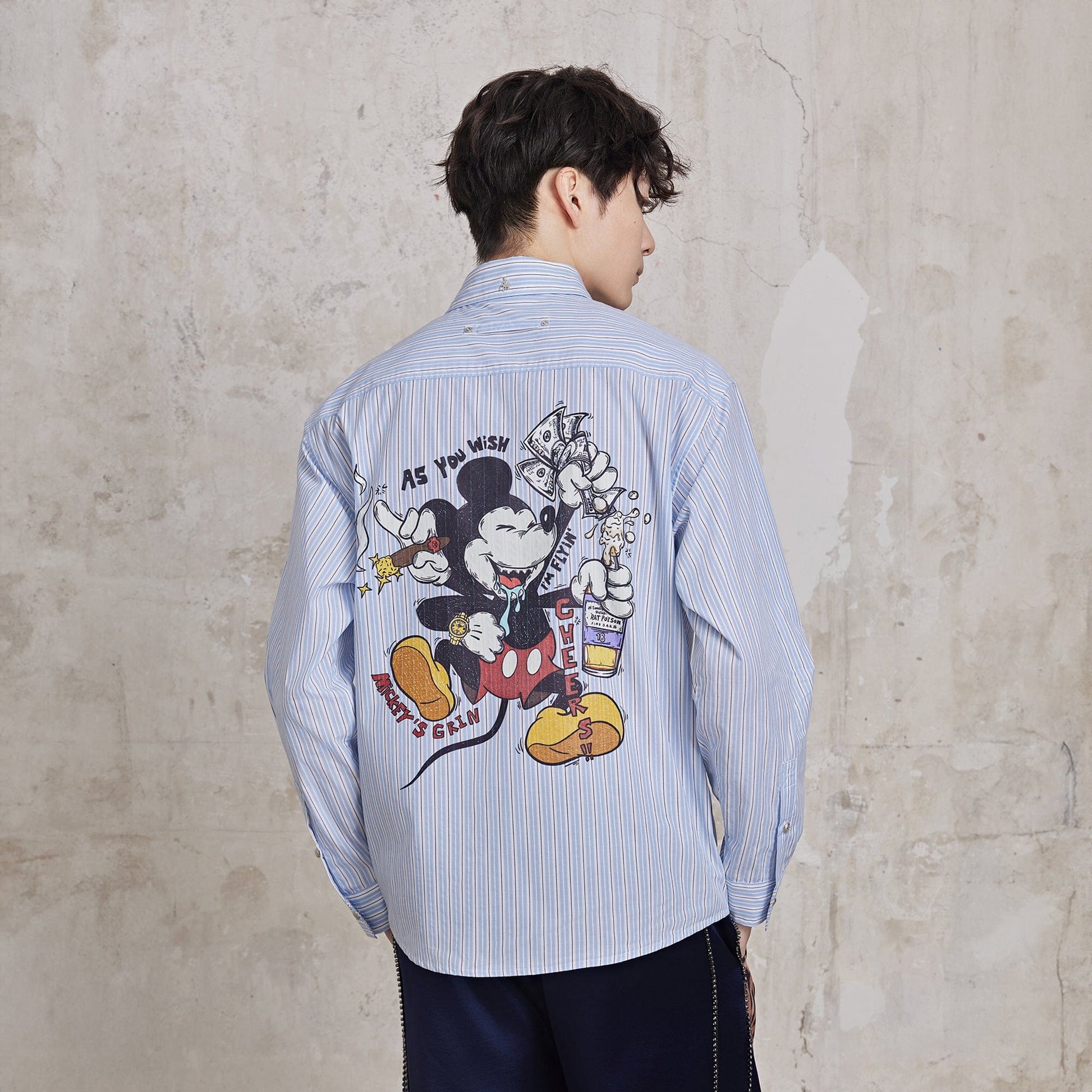 FACEONLAB Betrayed Ideals Pinstriped Shirt-Shirt-M-Blue-Free Shipping Leatheretro