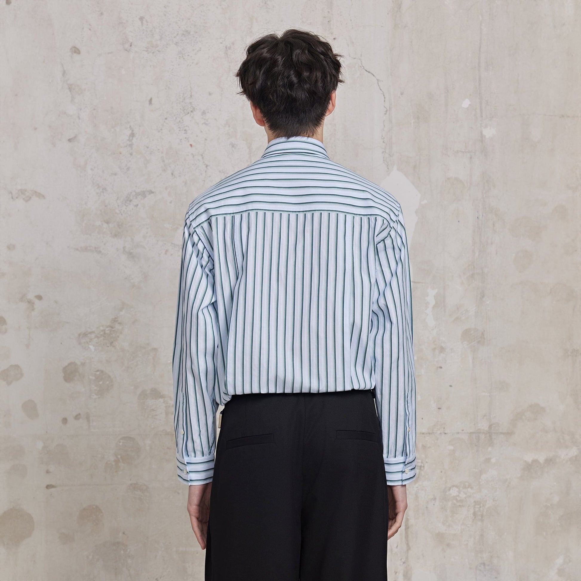 FACEONLAB Striped Patch-Pocket Poplin Shirt-Jacket-M-Blue-Free Shipping Leatheretro