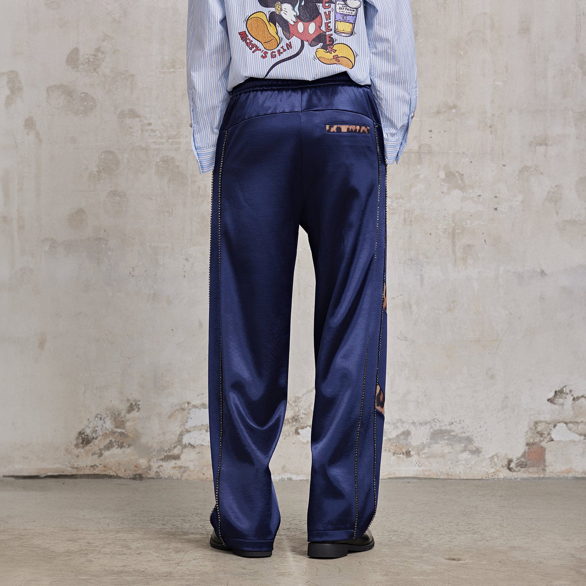 FACEONLAB Diamond Leopard-Spliced Satin Pants-Pants-M-Blue-Free Shipping Leatheretro