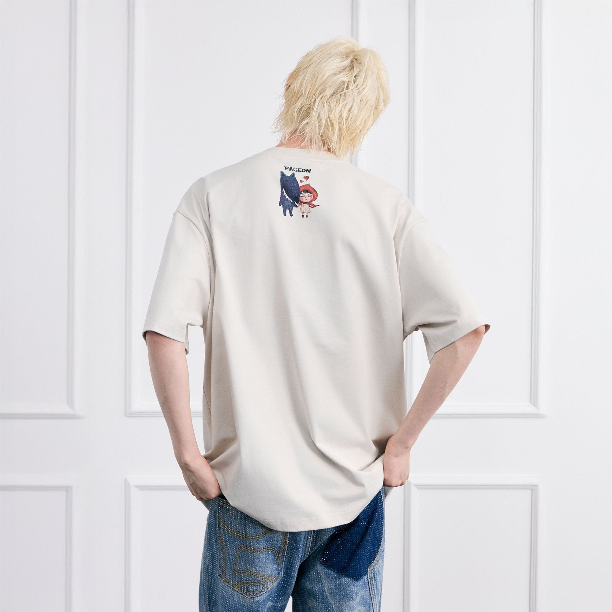 FACEONLAB Big Bad Wolf Oversized T-Shirt-T Shirt-Black-M-Free Shipping Leatheretro