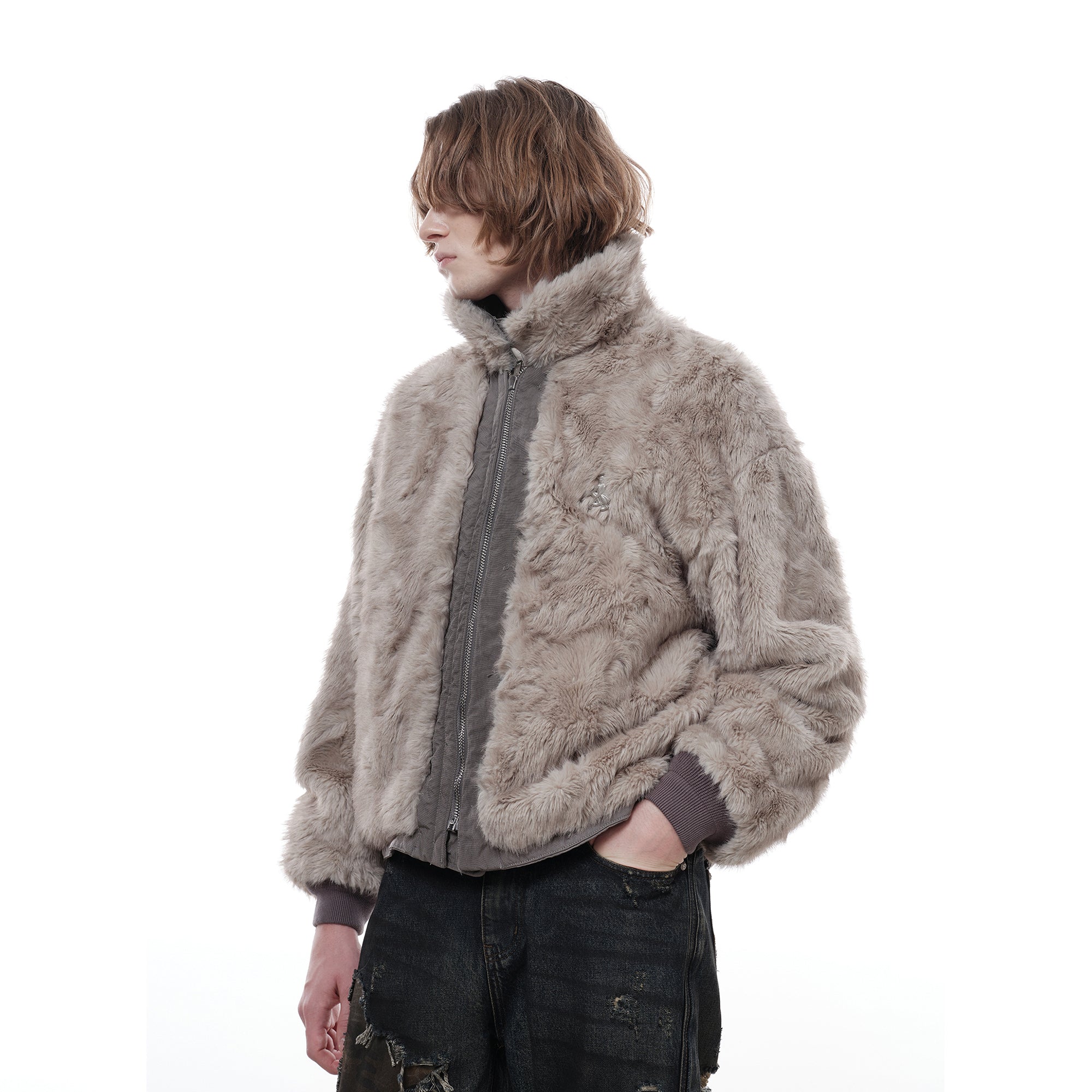 FACEONLAB Reversible Fleece Collar Deck Jacket Gray-Jacket-M-Free Shipping Leatheretro