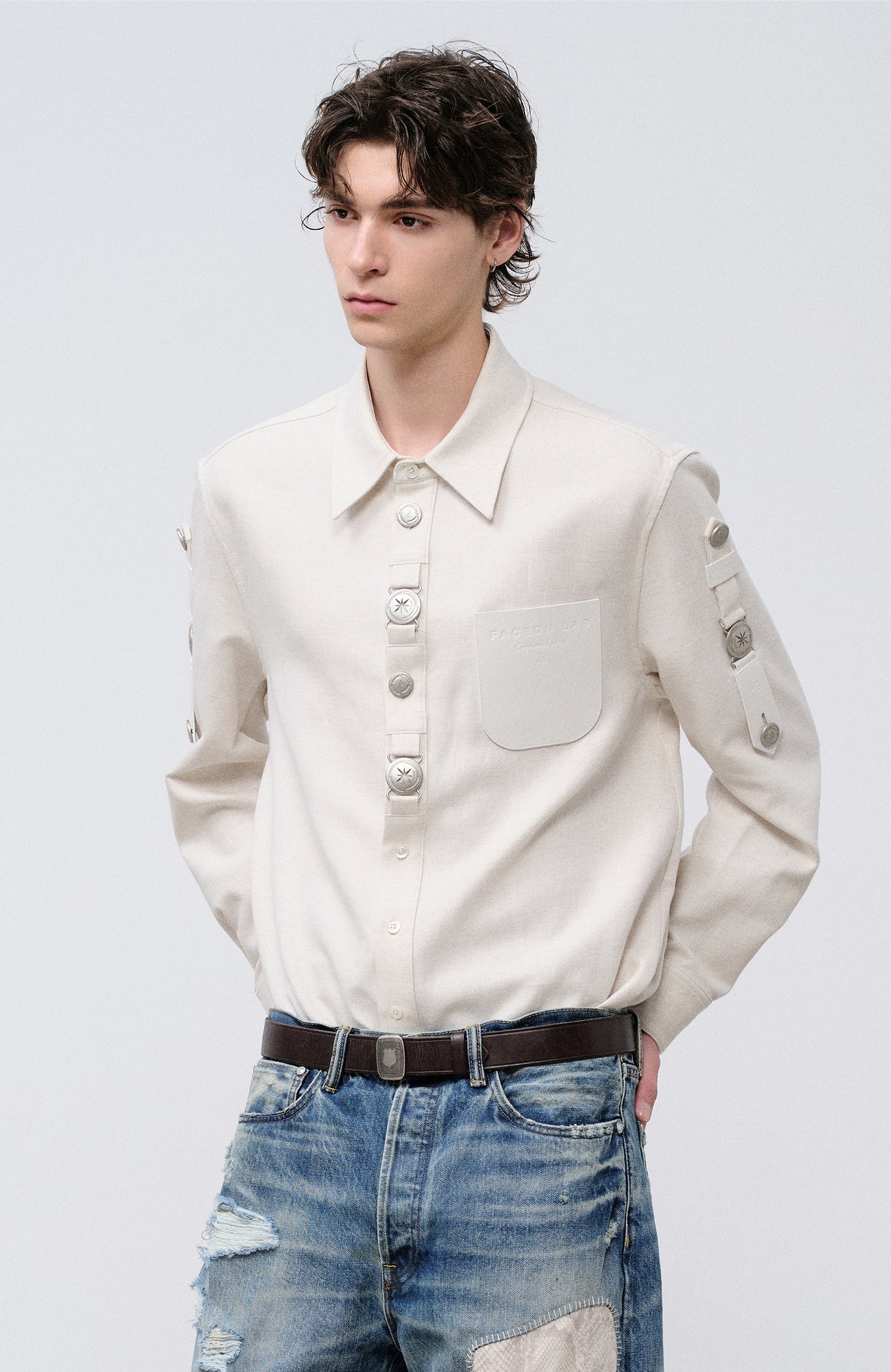 FACEONLAB Retro Gangster Graphic Shirt White-Shirt-M-Free Shipping Leatheretro