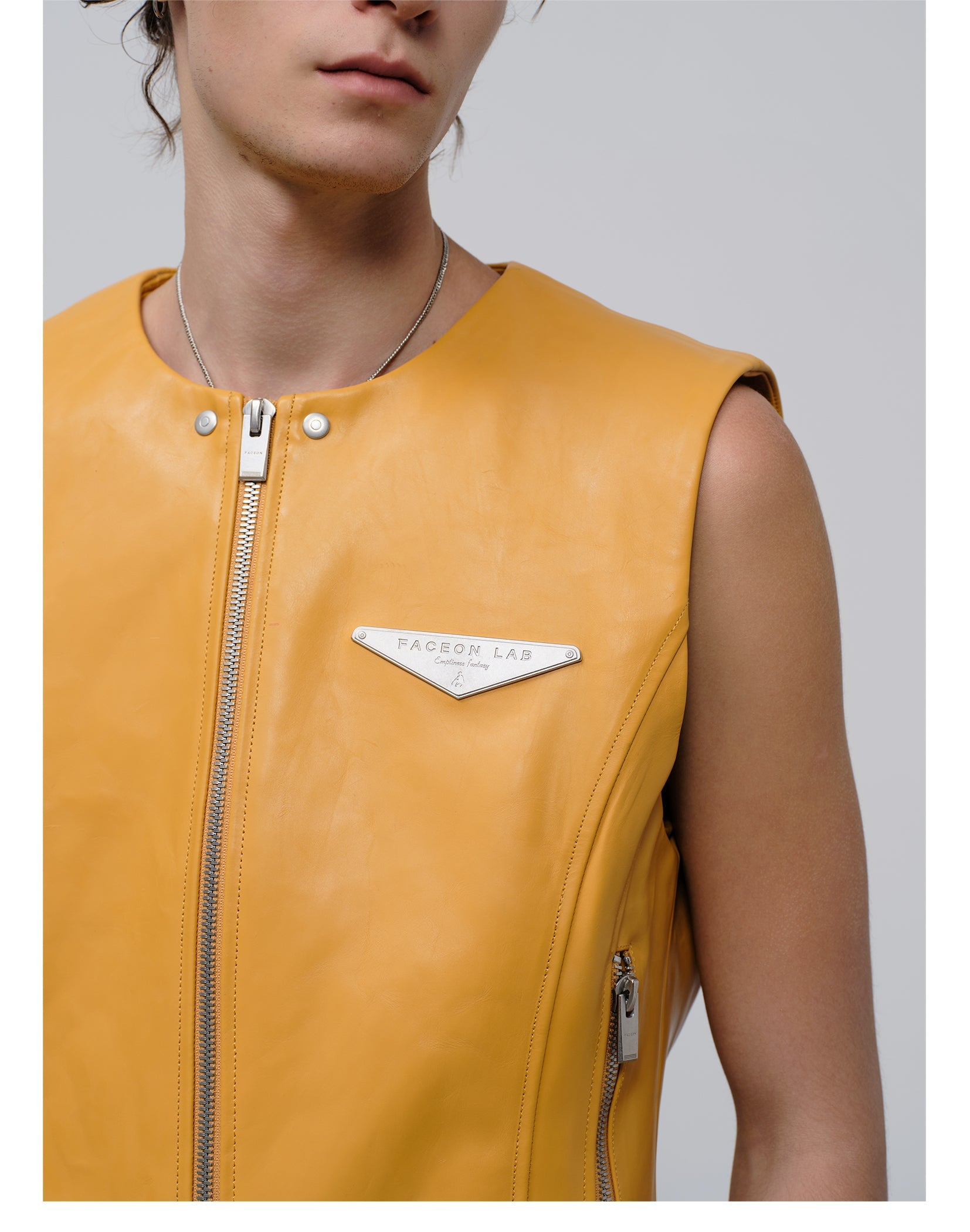 FACEONLAB Reversible Moto Leather Vest Orange-Vest-M-Free Shipping Leatheretro