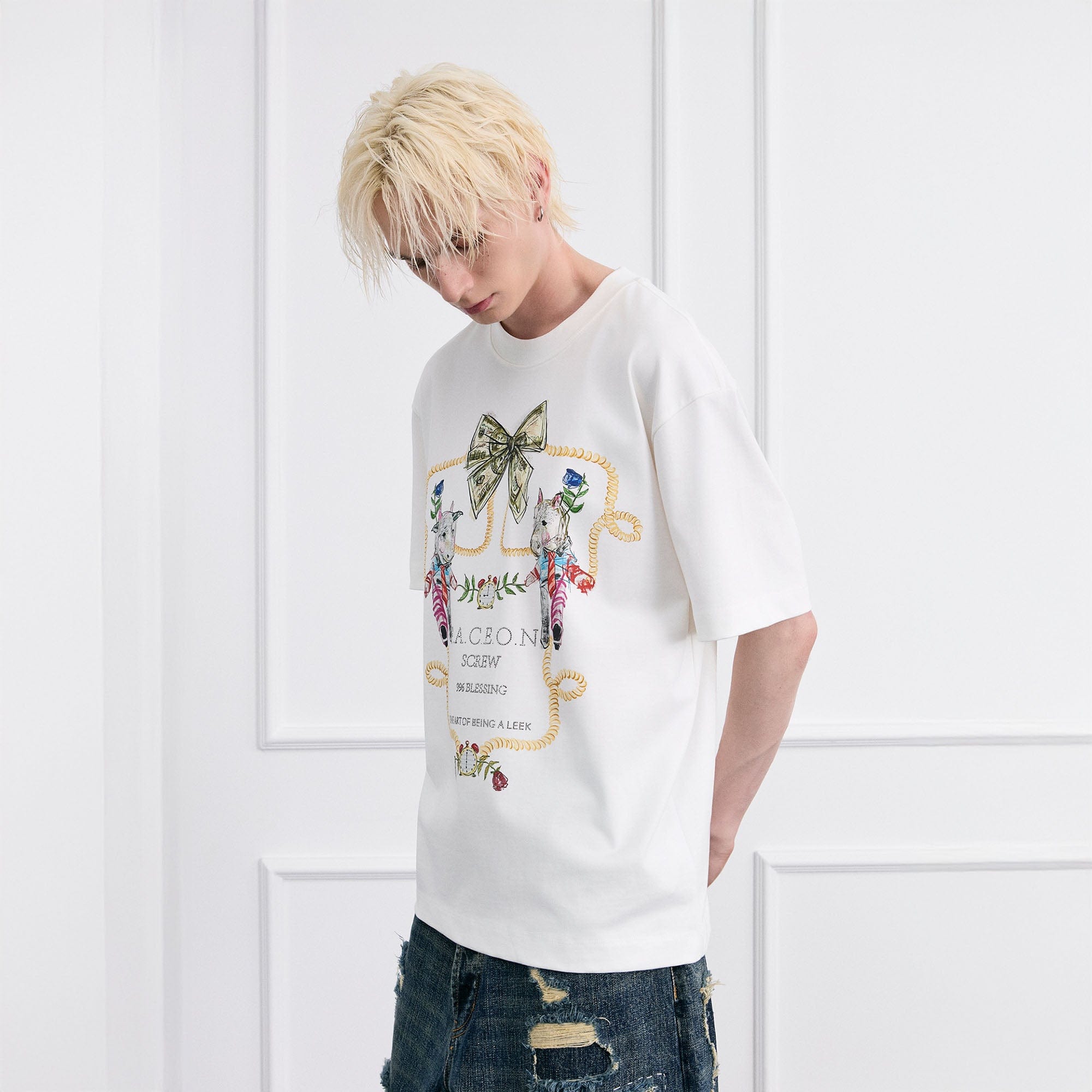 FACEONLAB Whimsical Cow and Horse T-Shirt-T Shirt-Black-S-Free Shipping Leatheretro