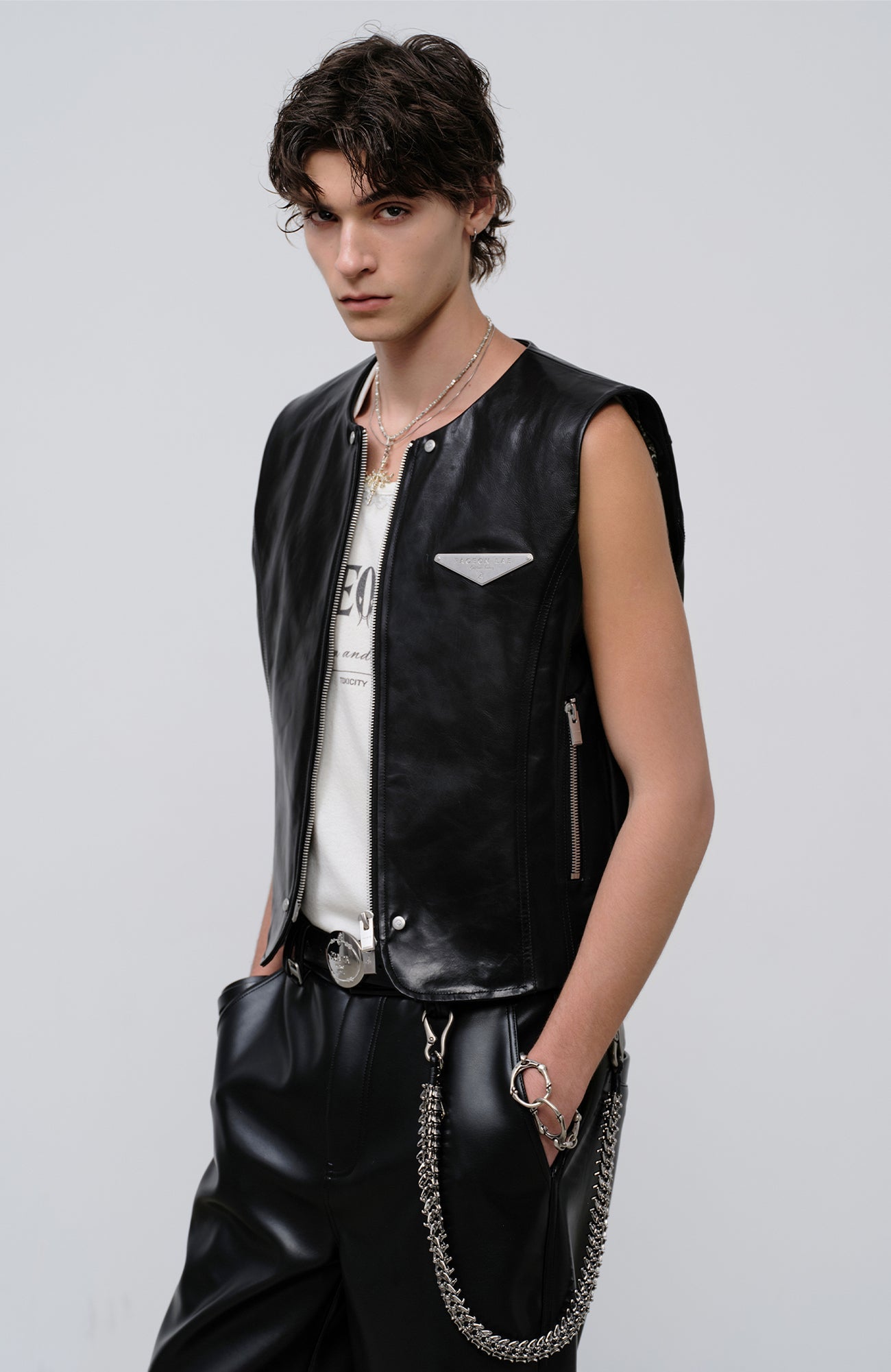 FACEONLAB Reversible Moto Leather Vest Black-Vest-M-Free Shipping Leatheretro