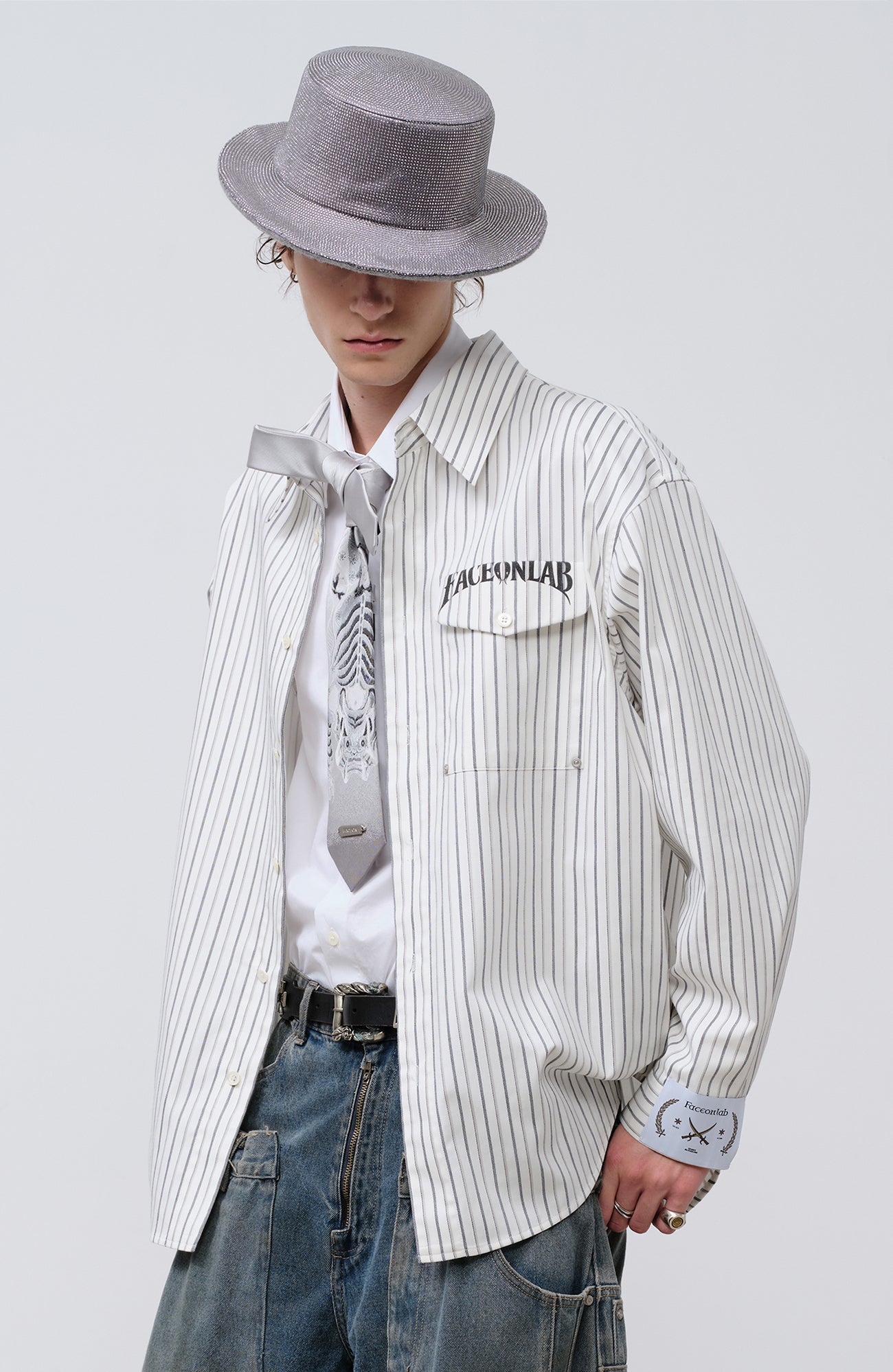 FACEONLAB Stripe Animal Graphic Relaxed Shirt White-Shirt-M-Free Shipping Leatheretro