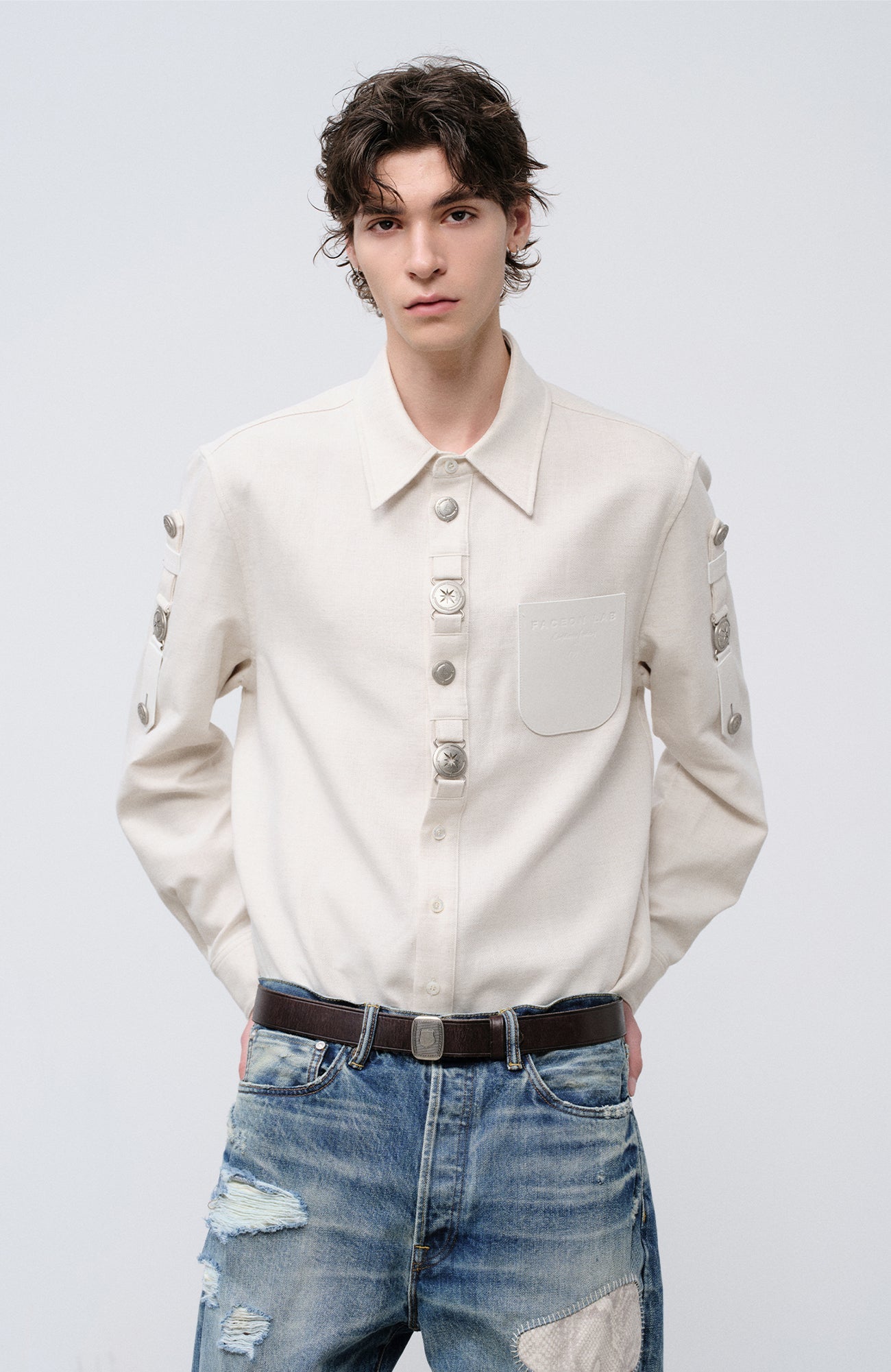FACEONLAB Retro Gangster Graphic Shirt White-Shirt-M-Free Shipping Leatheretro