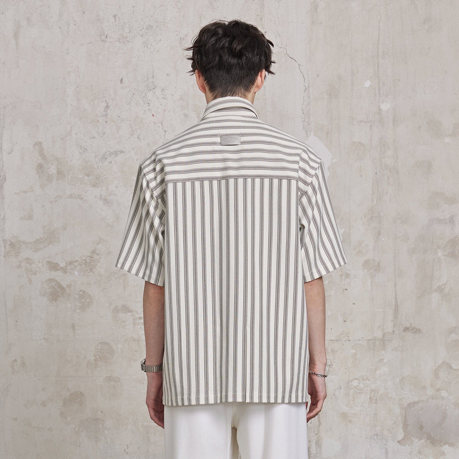 FACEONLAB Retro Textured Contrast Stripe Half Shirt-Half shirt-M-Black-Free Shipping Leatheretro