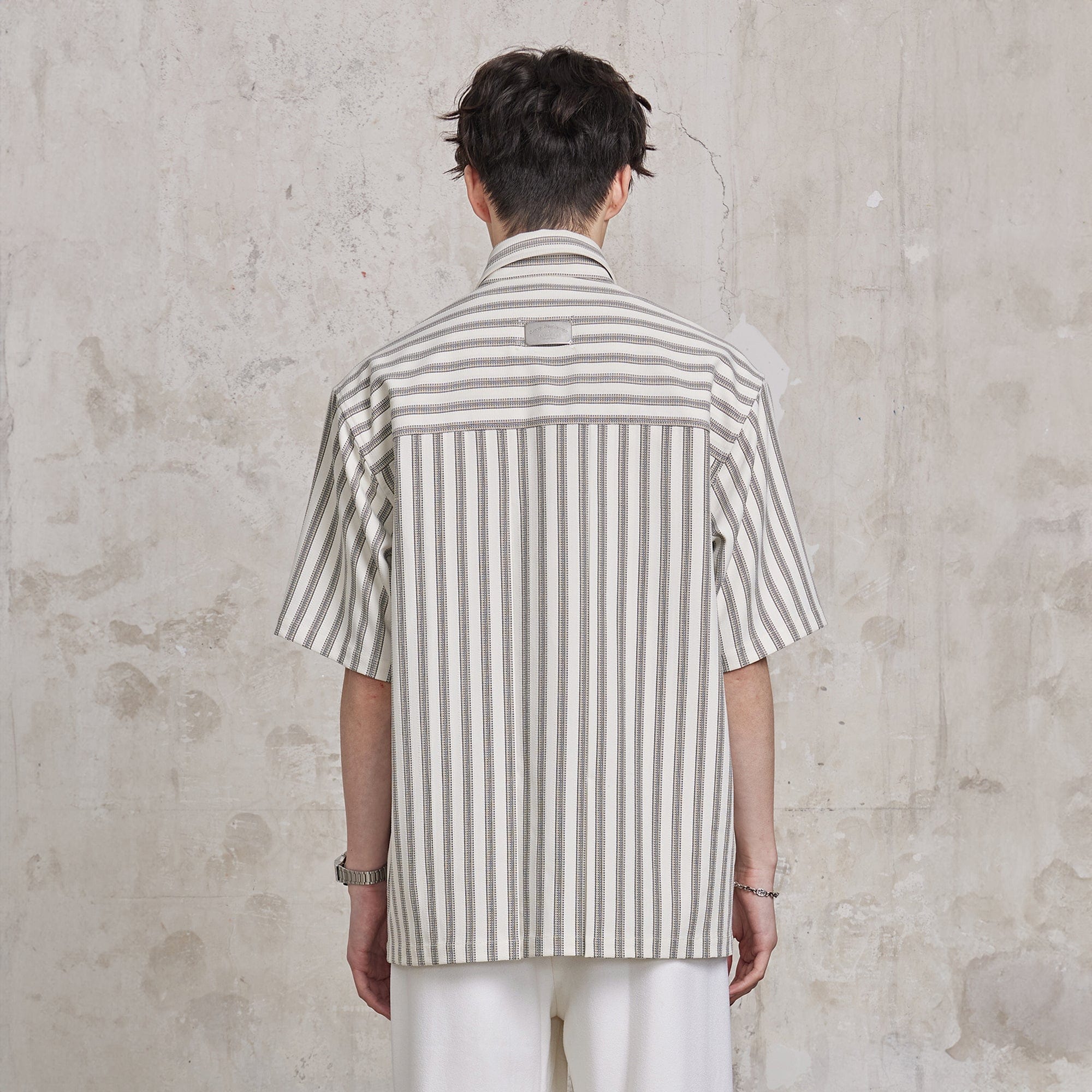 FACEONLAB Retro Textured Contrast Stripe Half Shirt-Half shirt-M-Black-Free Shipping Leatheretro