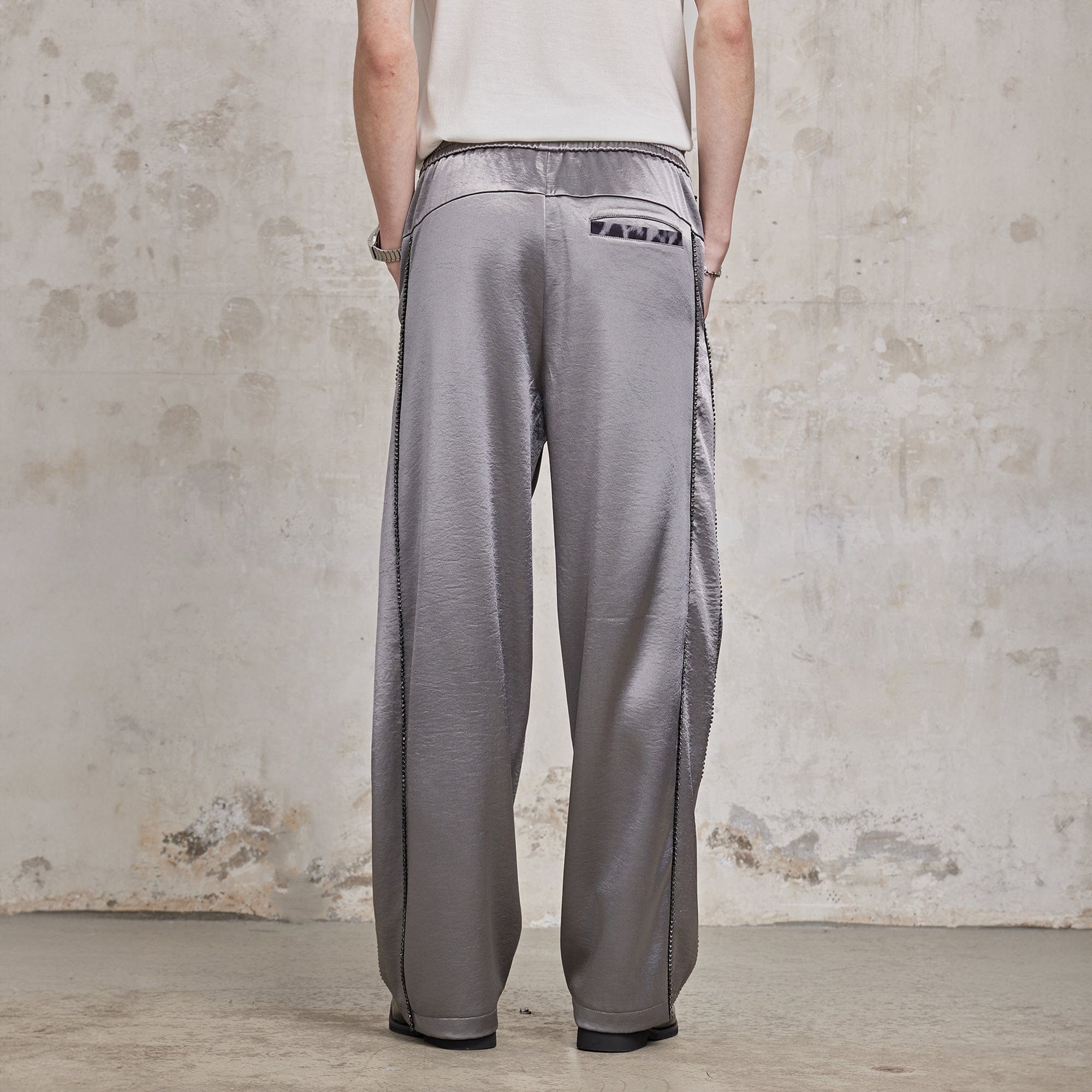 FACEONLAB Diamond Leopard-Spliced Satin Pants-Pants-M-Blue-Free Shipping Leatheretro